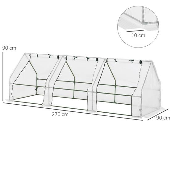 Serre châssis de jardin 270 cm structure acier et bâche PE 3 fenêtres 270x90x90 cm Blanc - ComfortXL Outdoor Living - Image 5
