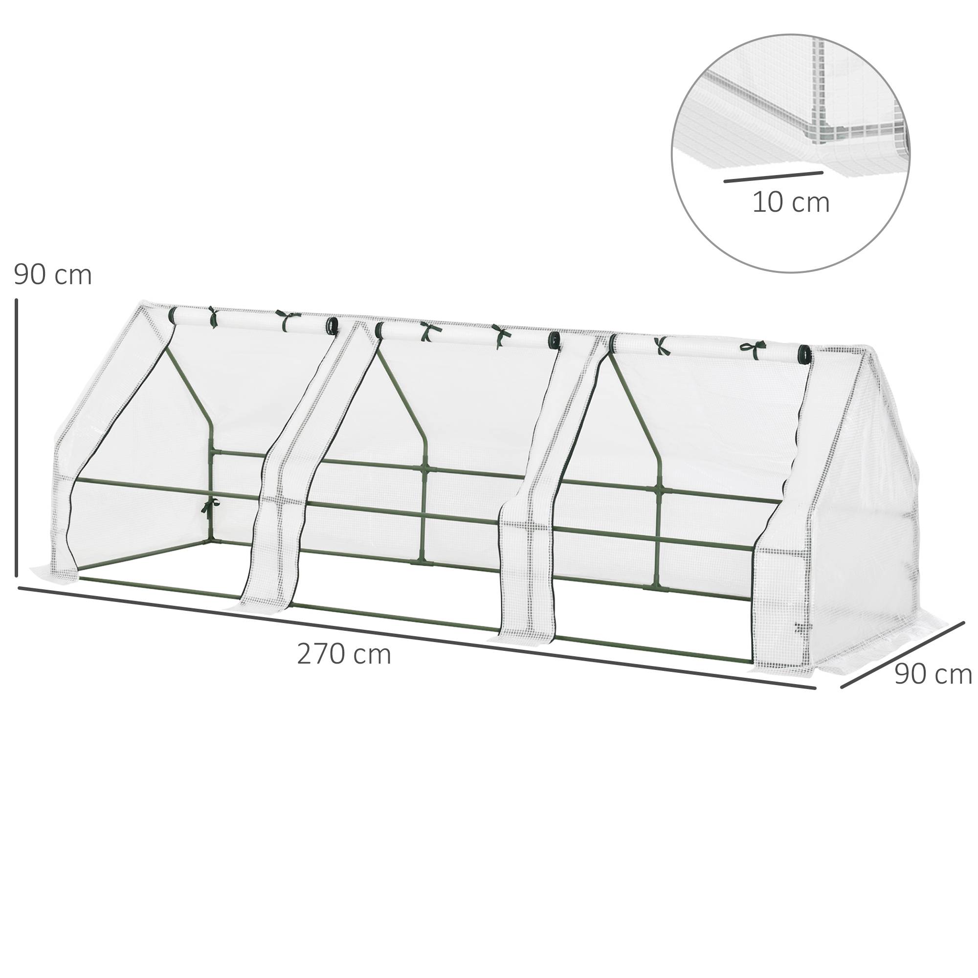 Serre châssis de jardin 270 cm structure acier et bâche PE 3 fenêtres 270x90x90 cm Blanc - ComfortXL Outdoor Living - Image 5