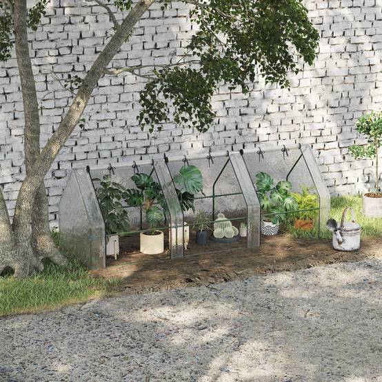 Serre châssis de jardin 270 cm structure acier et bâche PE 3 fenêtres 270x90x90 cm Blanc - ComfortXL Outdoor Living - Image 4