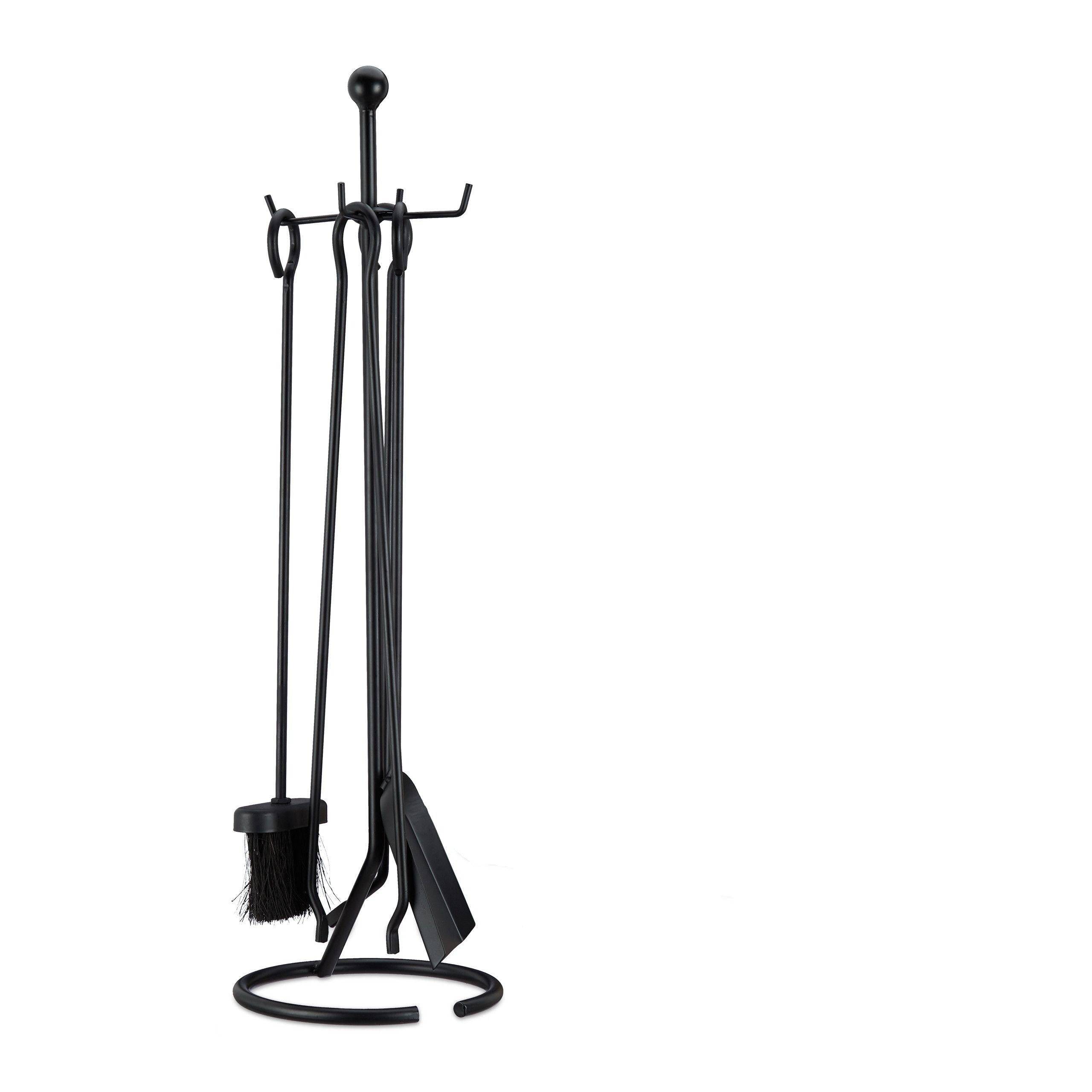 Helloshop26 - Ensemble serviteur de cheminée 5 pièces accessoire acier pince pelle balai tisonnier noir - Imagen 1
