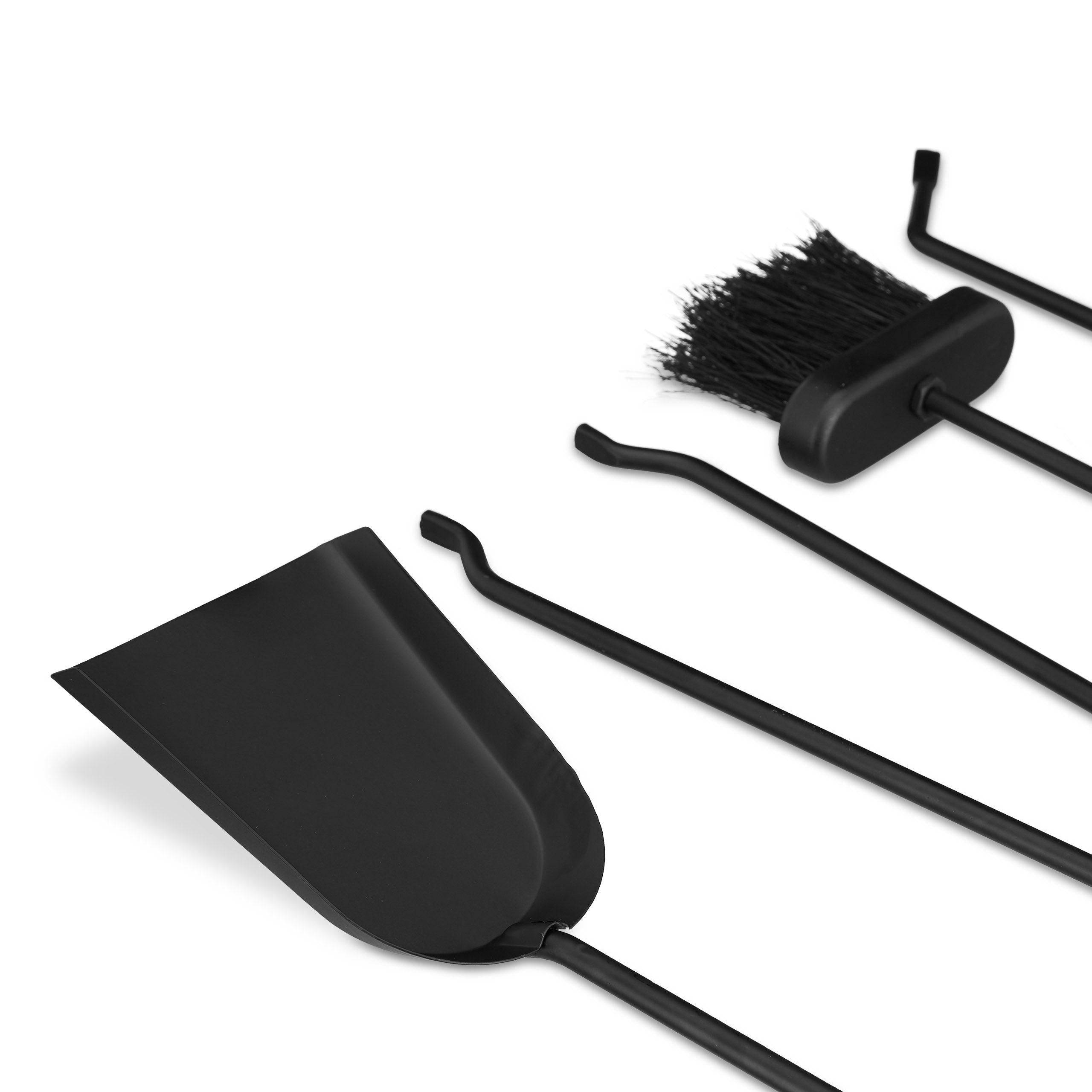 Relaxdays Ensemble Serviteur De Cheminée 5 Pièces - Accessoires Acier Noir - Pince Pelle Balai Tisonnier