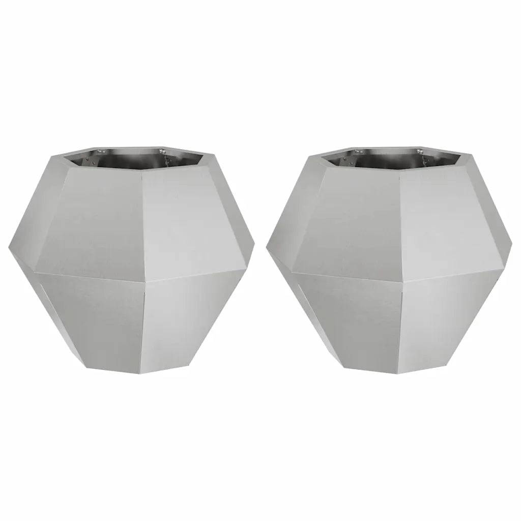 Helloshop26 - Lot de 2 jardinières rectangulaires extérieures pratiques 50 x 50 x 40 cm en acier inoxydable argent - Image 1