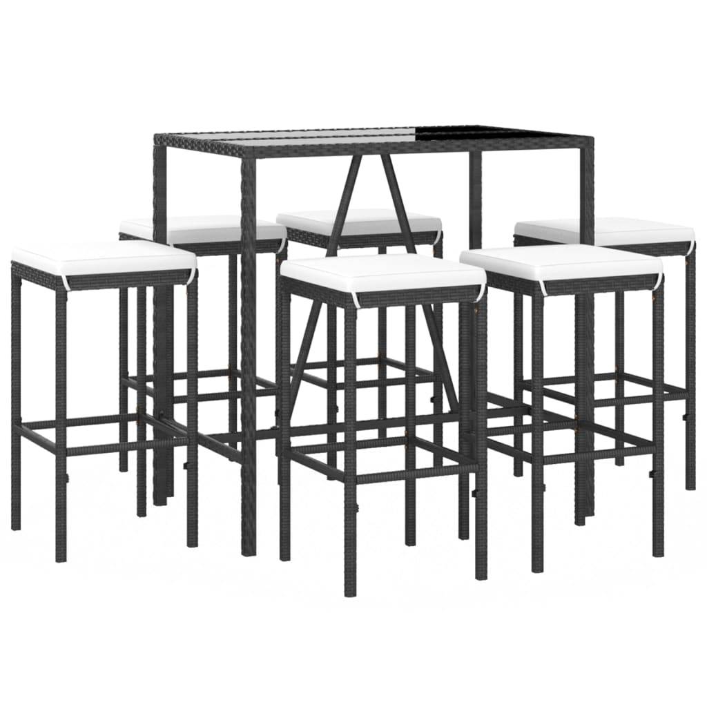 Helloshop26 - Ensemble de bar de jardin 7 pièces avec coussins noir poly rotin - Imagen 1