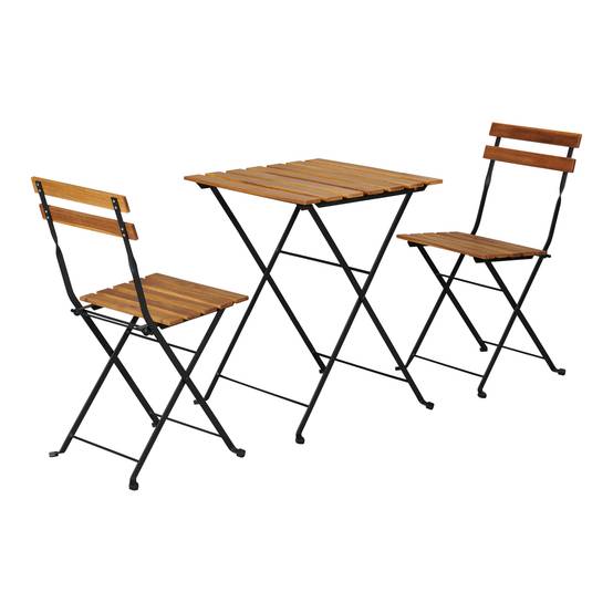 Casa.Pro - Set de bistrot 3 pièces Bovino acier bois d'acacia noir naturel casa.pro - Imagen 1