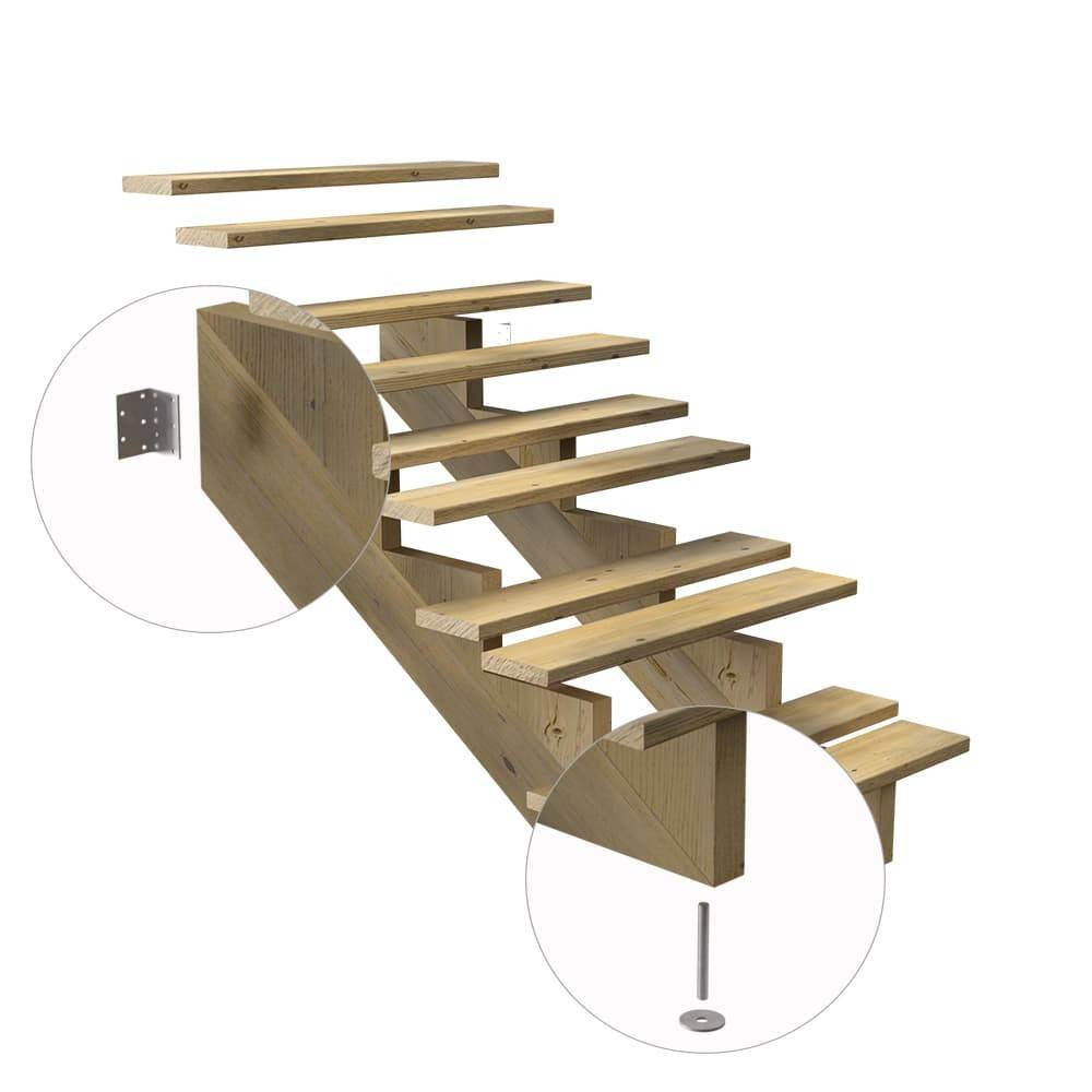 Escalier Bois Exterieur - 5 Marches - Largeur : 80 cm - Marches découpables - Sans Contremarches - Pin du Nord - Imagen 4