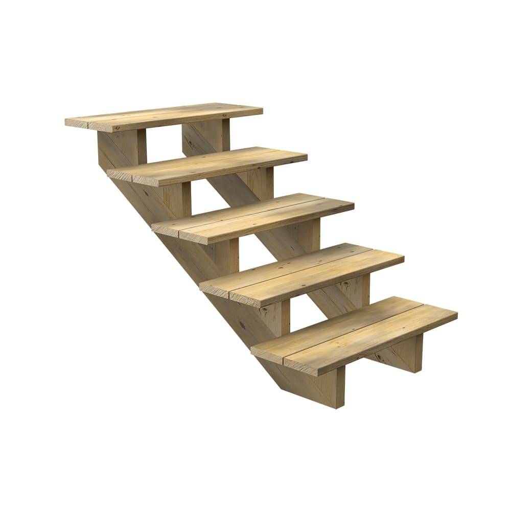 Escalier Bois Exterieur - 5 Marches - Largeur : 80 cm - Marches découpables - Sans Contremarches - Pin du Nord - Imagen 1