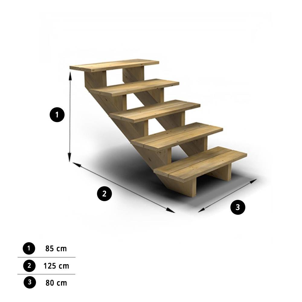 Escalier Bois Exterieur - 5 Marches - Largeur : 80 cm - Marches découpables - Sans Contremarches - Pin du Nord - Imagen 3