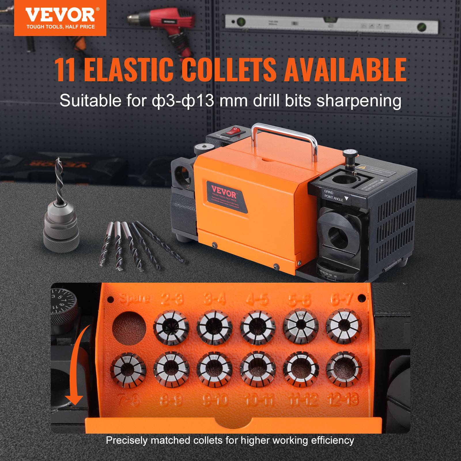 Vevor - VEVOR Affûteuse forets MR-13A 3-13 mm, angle 95°-135°, 120W, 11 pinces, meule CBN & SDC. - Image 2