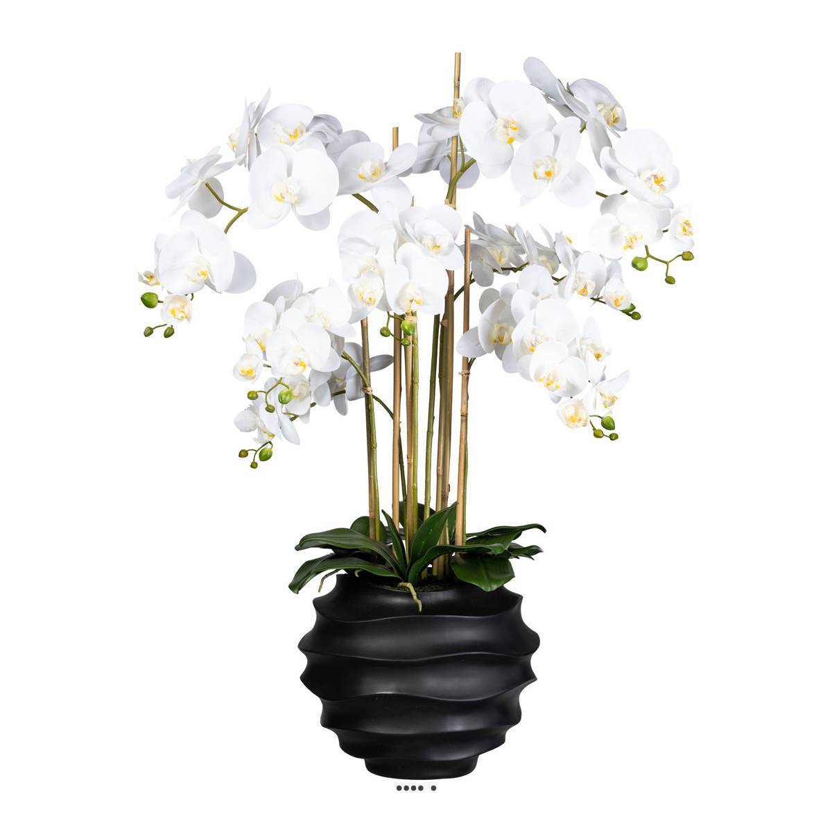 Artificielles - Orchidée factice 7hampes vase résine noir H105cmD75cm touché réelCrème - couleur: Crème - Imagen 1