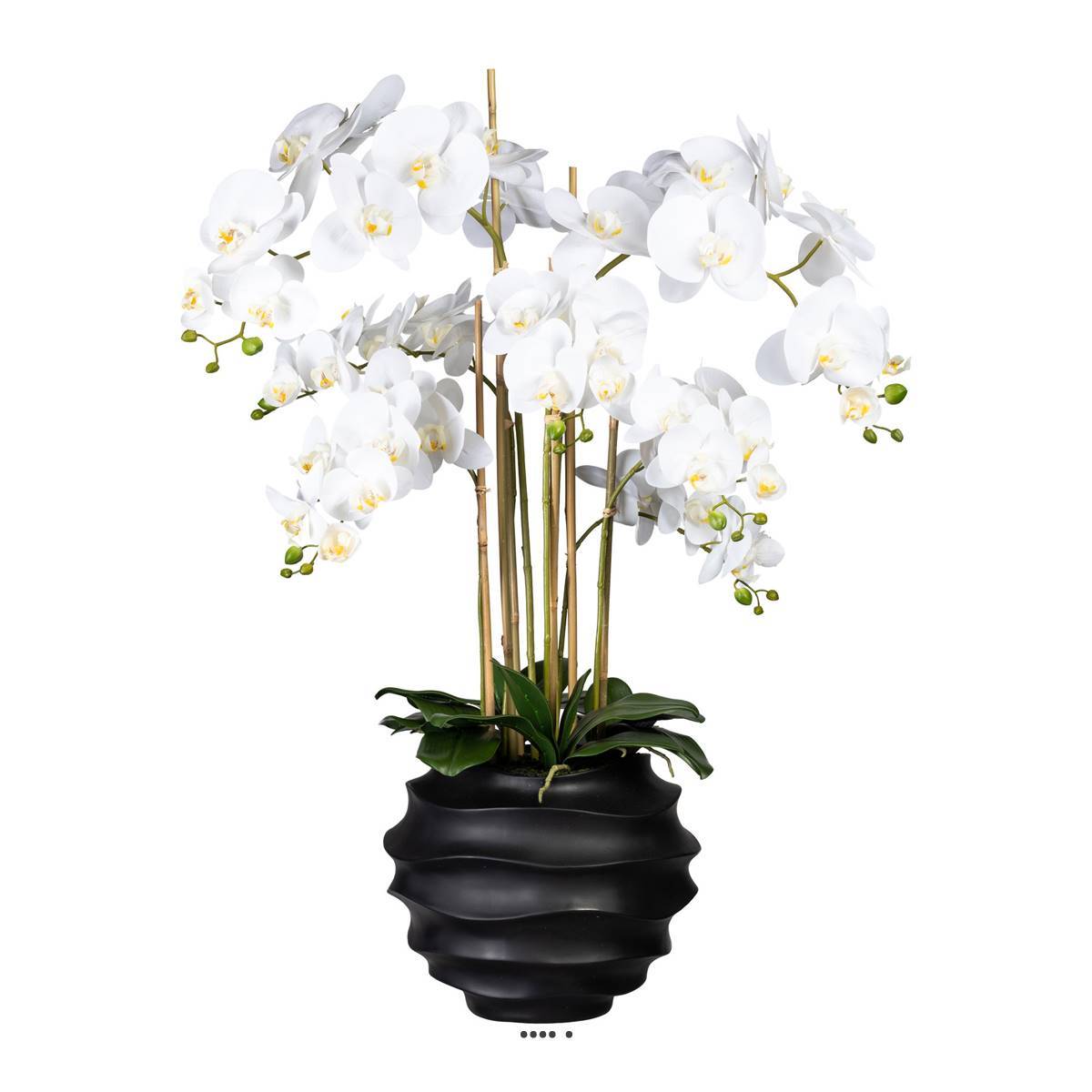Artificielles - Orchidée factice 7hampes vase résine noir H105cmD75cm touché réelCrème - couleur: Crème - Imagen 2