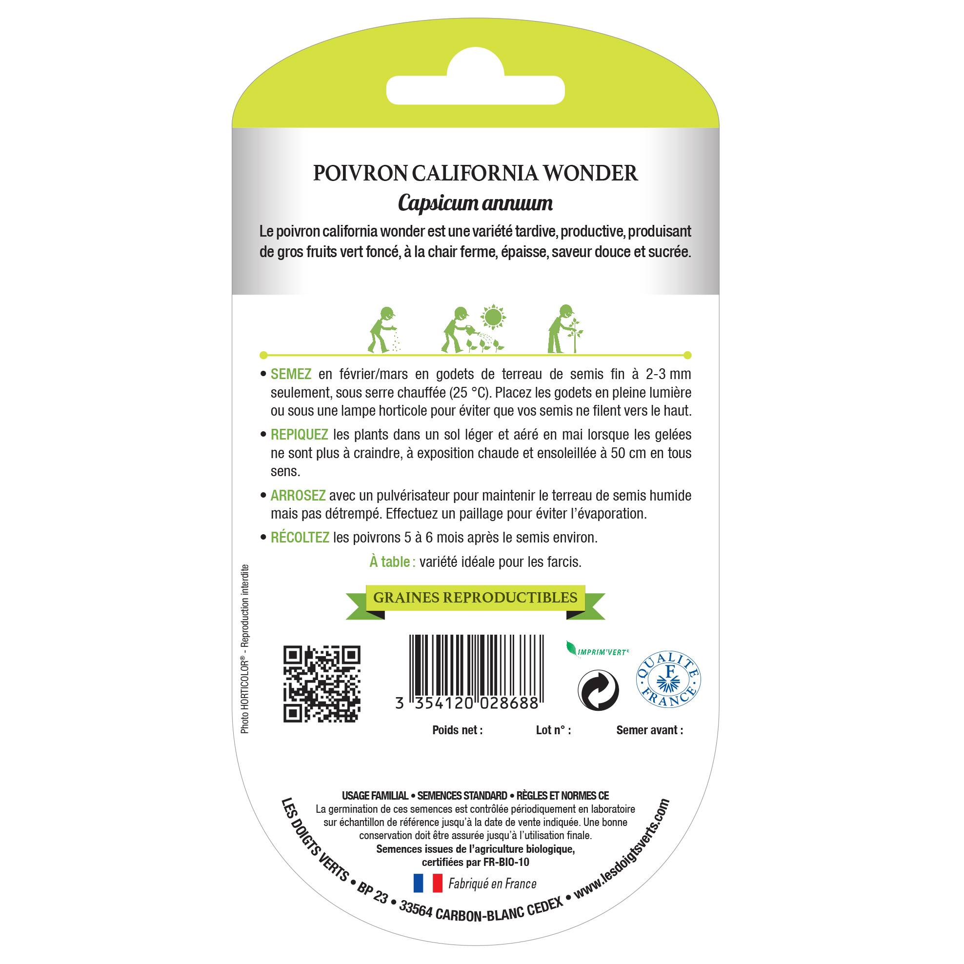 Graines poivron California wonder BIO Les Doigts Verts - Image 2