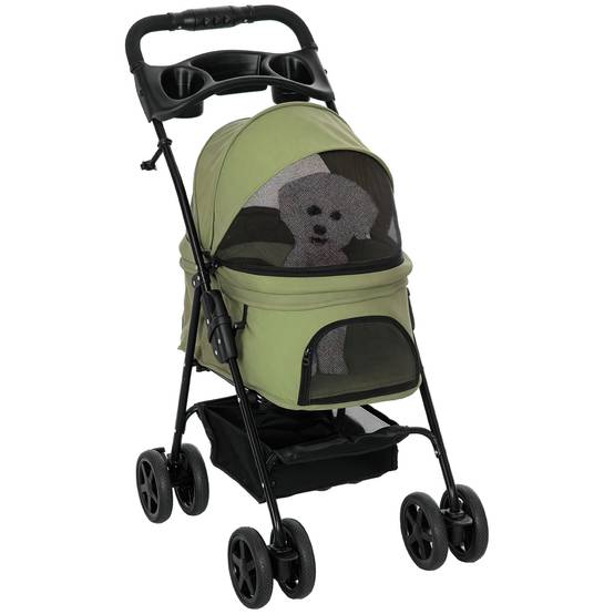 Poussette pour chien pliable, avec 2 laisses de sécurité et 2 porte-gobelets, 67 x 45 x 96 cm, kaki - Image 1