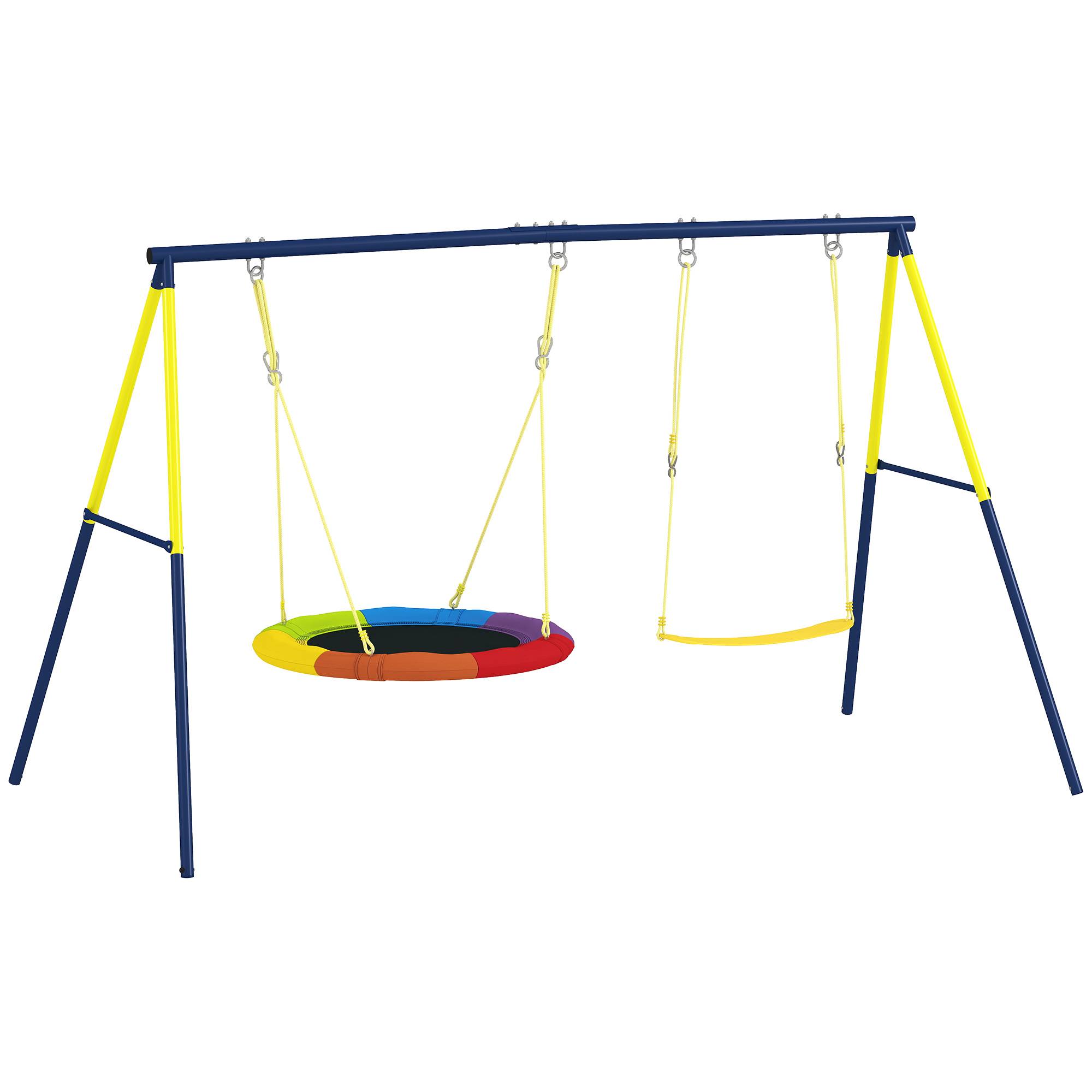ComfortXL - Portique balançoire double en acier multicolore 265 x 160 x 178 cm pour jardin avec balançoire nid Ø 100 cm - Image 10