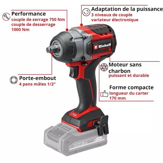 Einhell - Visseuse à chocs sans fil – TP-CW 18/750-C Li BL-Solo - 18 V - 750 Nm - brushless - avec douilles Einhell - Image 4