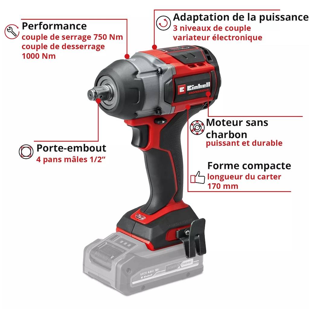 Einhell - Visseuse à chocs sans fil – TP-CW 18/750-C Li BL-Solo - 18 V - 750 Nm - brushless - avec douilles Einhell - Image 4