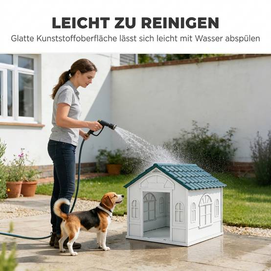 ComfortXL - Niche pour chien en plastique 65 x 75,7 x 63 cm bleue pour jardin terrasse toit incliné ventilé résistant - Image 5