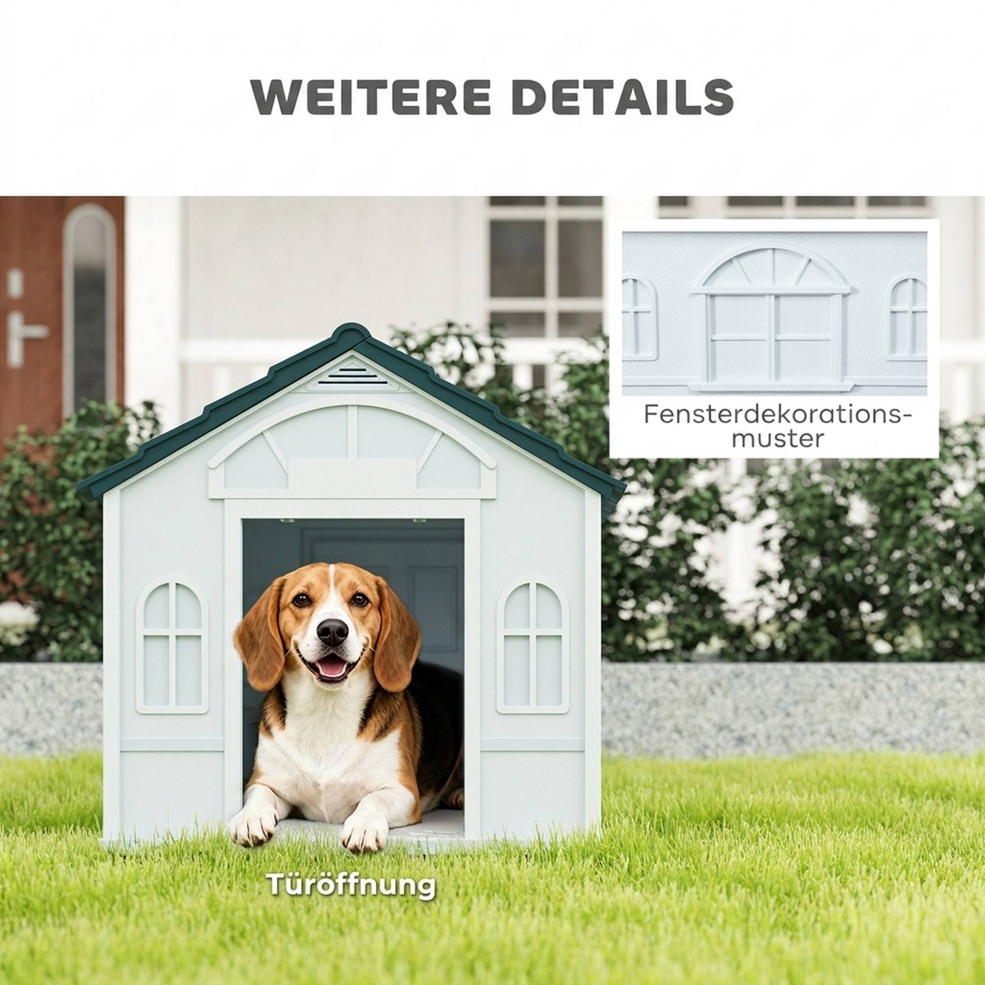 ComfortXL - Niche pour chien en plastique 65 x 75,7 x 63 cm bleue pour jardin terrasse toit incliné ventilé résistant - Image 6