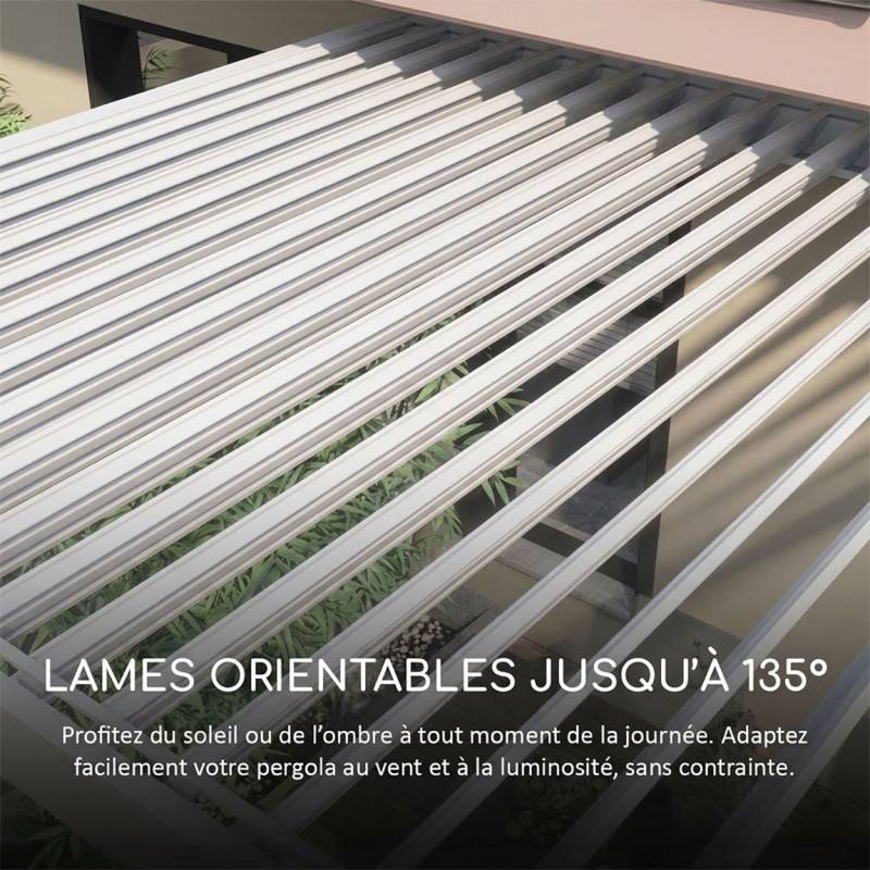 Ombrea - Pergola bioclimatique Ombréa adossée VS - 4x6M bicolore + 2 stores blancs - Image 9