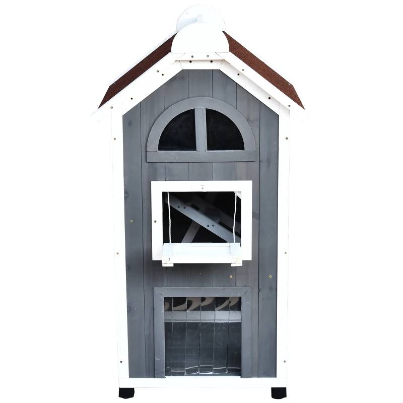 Maison pour chat, meuble polyvalent pour litière ou lit, bois de sapin, toit bitume, gris, 59×55×109cm - Image 7