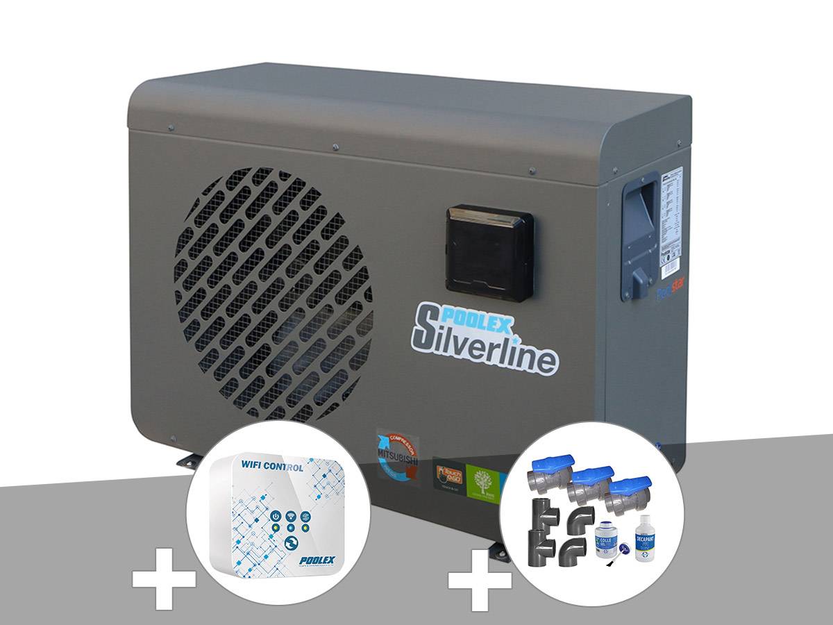 Poolex - Pompe à chaleur 7,02 kW Poolex Silverline 70 + Boitier de contrôle Wifi + Kit by-pass Ø 50 mm