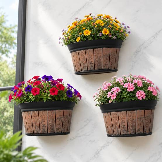 Lot de 3 Pots Suspendus Mural Style Rétro Résine avec Système de Drainage pour Plantes Fleurs - Image 4