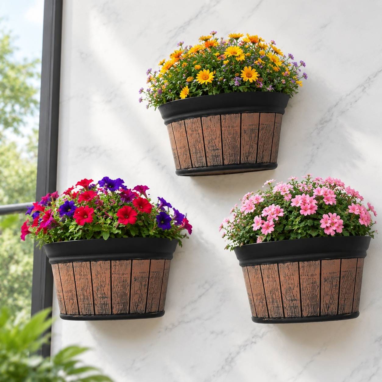 Lot de 3 Pots Suspendus Mural Style Rétro Résine avec Système de Drainage pour Plantes Fleurs - Image 4