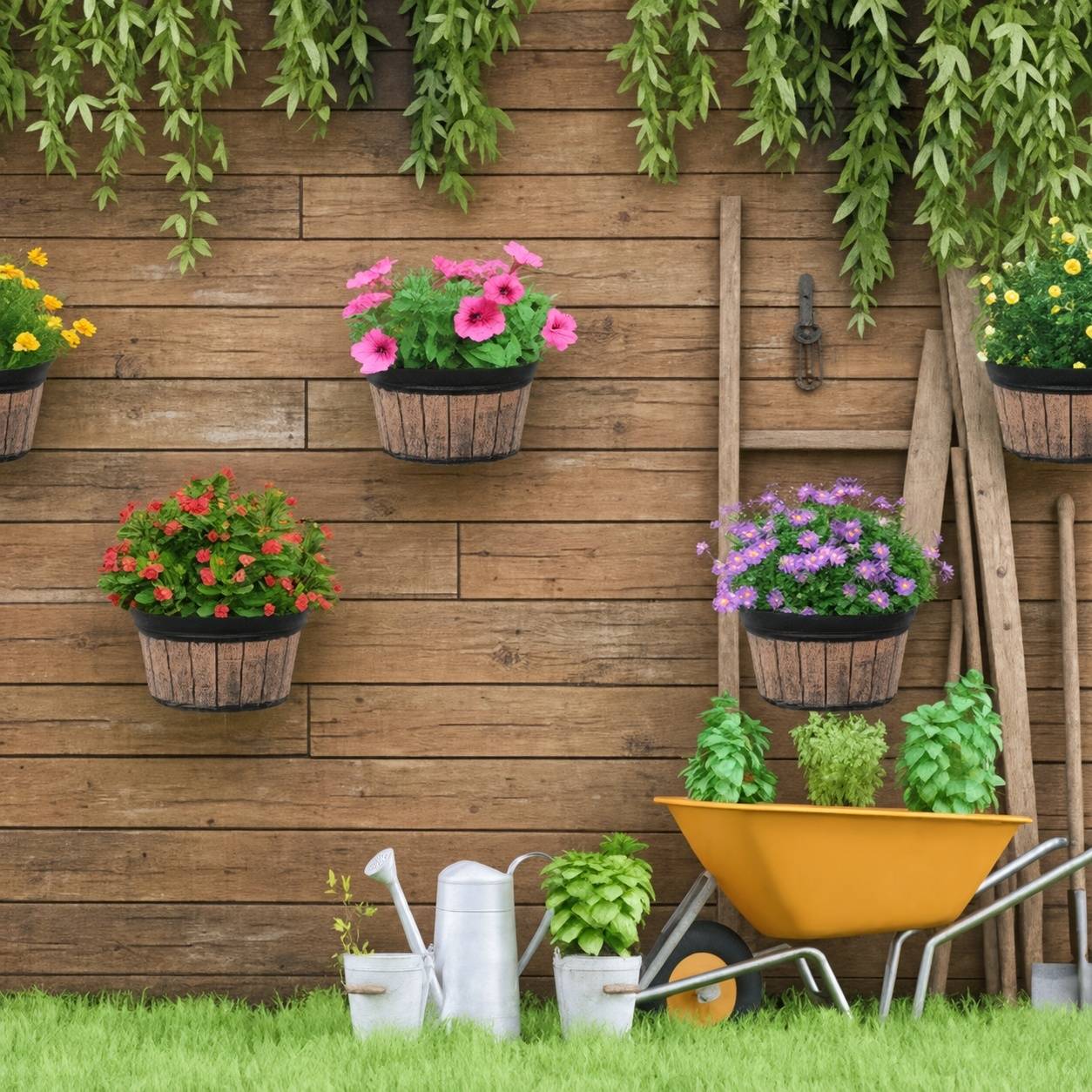 Lot de 3 Pots Suspendus Mural Style Rétro Résine avec Système de Drainage pour Plantes Fleurs - Image 7