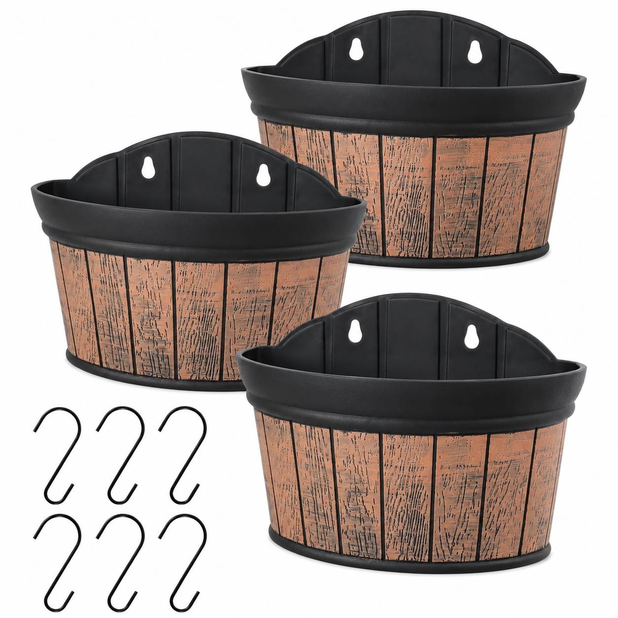 Lot de 3 Pots Suspendus Mural Style Rétro Résine avec Système de Drainage pour Plantes Fleurs - Image 1