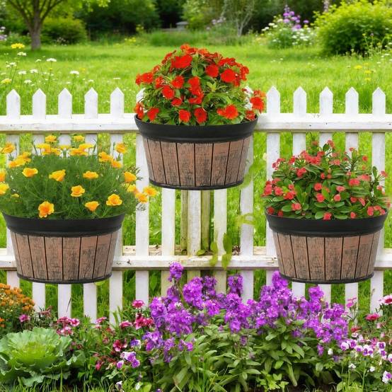 Lot de 3 Pots Suspendus Mural Style Rétro Résine avec Système de Drainage pour Plantes Fleurs - Image 5