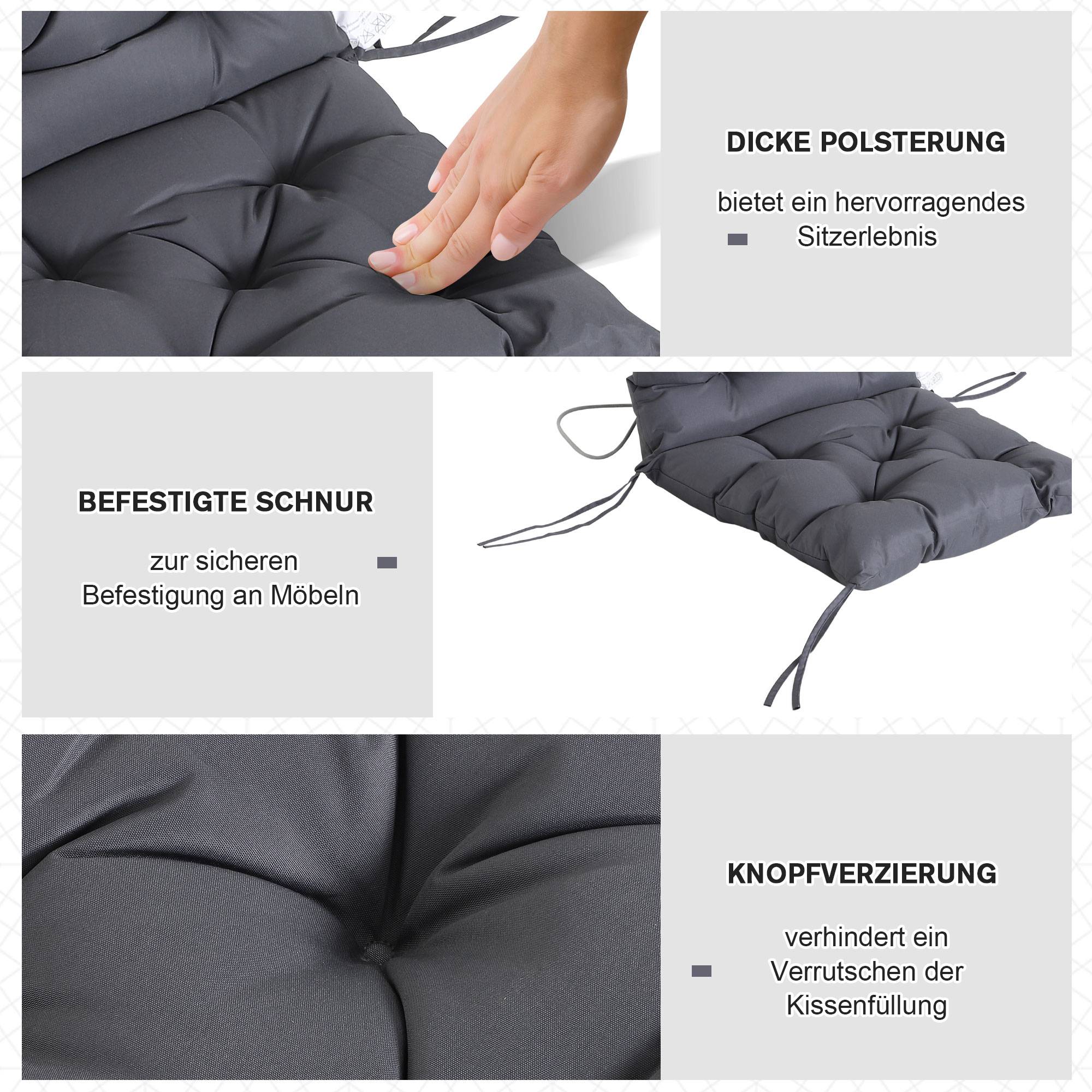ComfortXL - Coussins de chaise Oxford gris 98 x 50 x 8 cm lot de 2 intérieur extérieur avec liens de fixation anti-glisse - Image 6