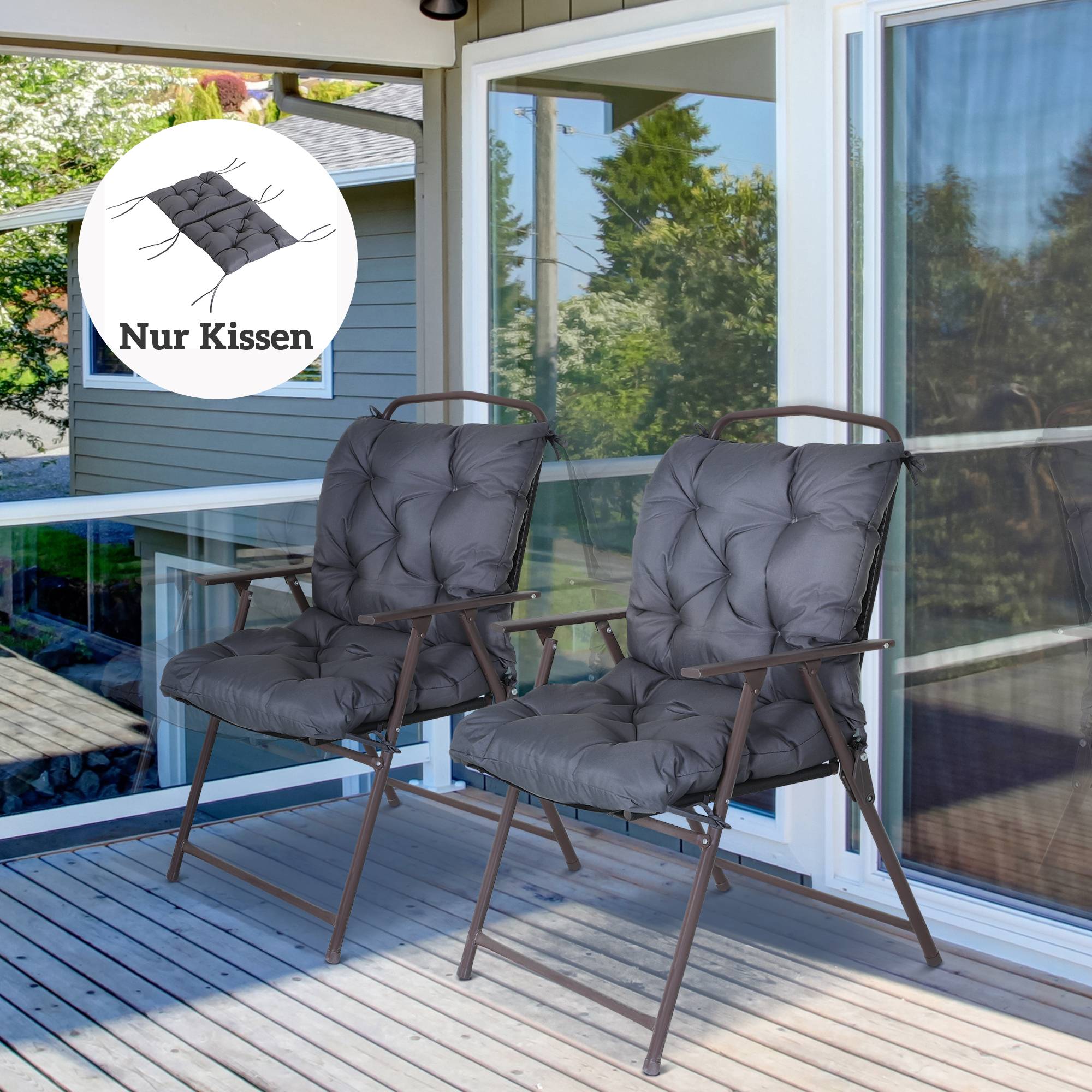 ComfortXL - Coussins de chaise Oxford gris 98 x 50 x 8 cm lot de 2 intérieur extérieur avec liens de fixation anti-glisse - Image 1