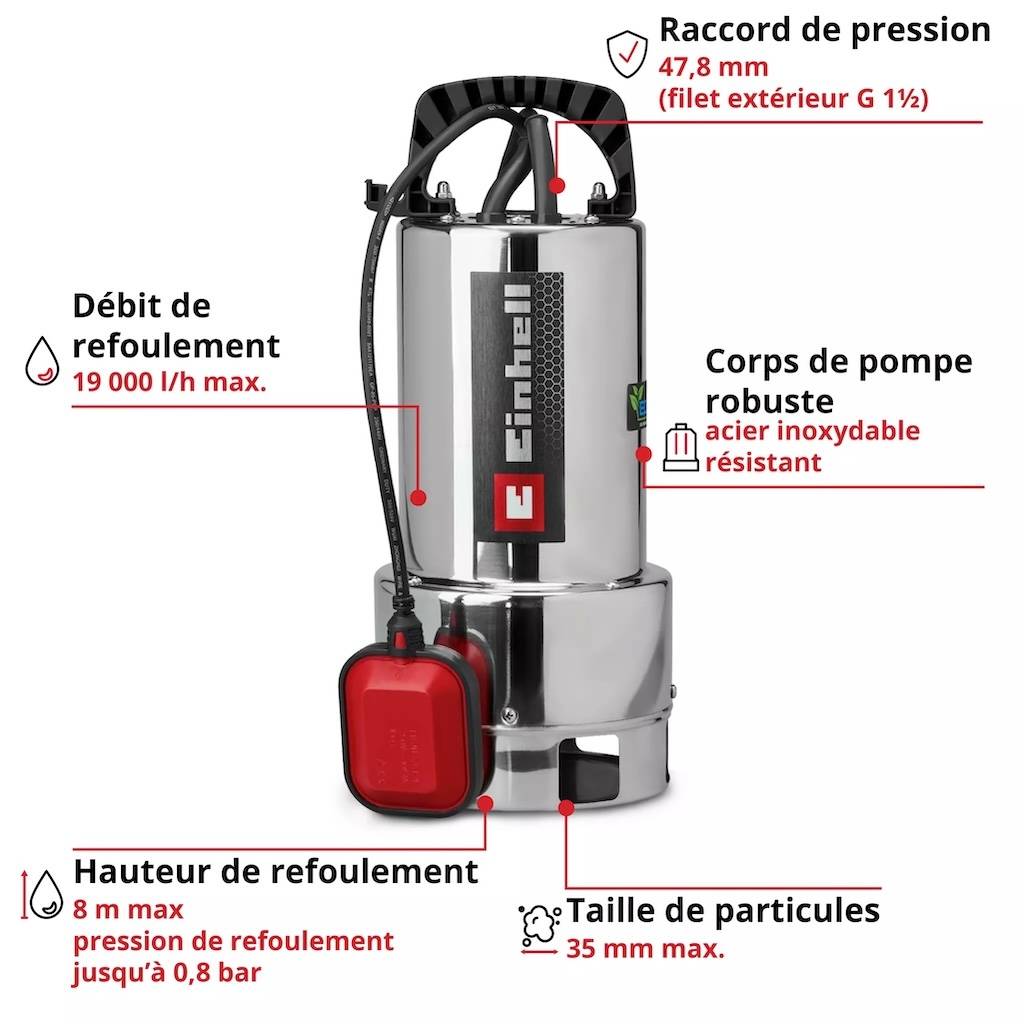 Einhell - Pompe d’évacuation eaux chargées – GC-DP 7035 N ECO PLUS - 700 W - 19 000 l/h Einhell - Image 3