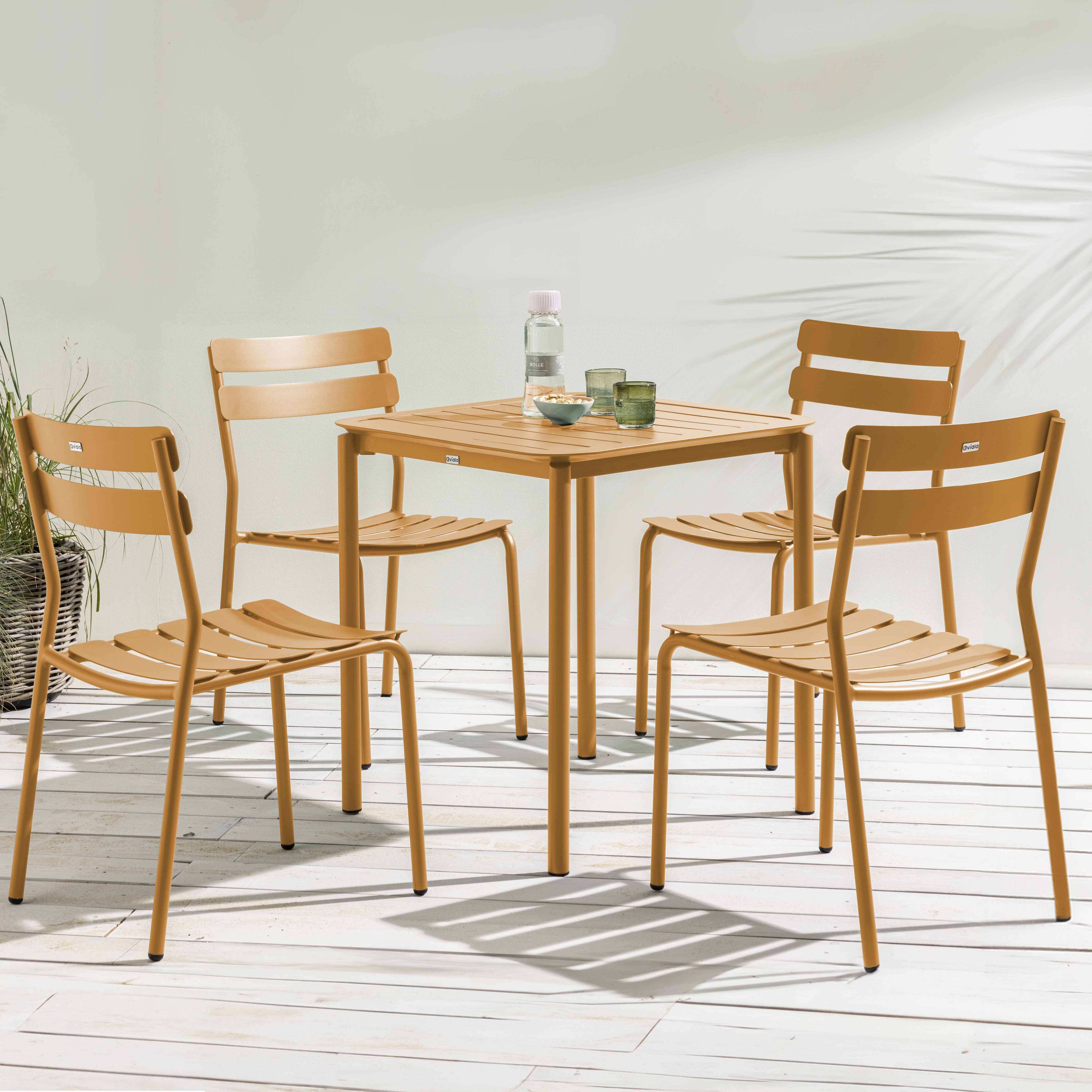 Oviala - Ensemble table de terrasse 70cm et 4 chaises jaune moutarde Almada - Oviala - Imagen 2