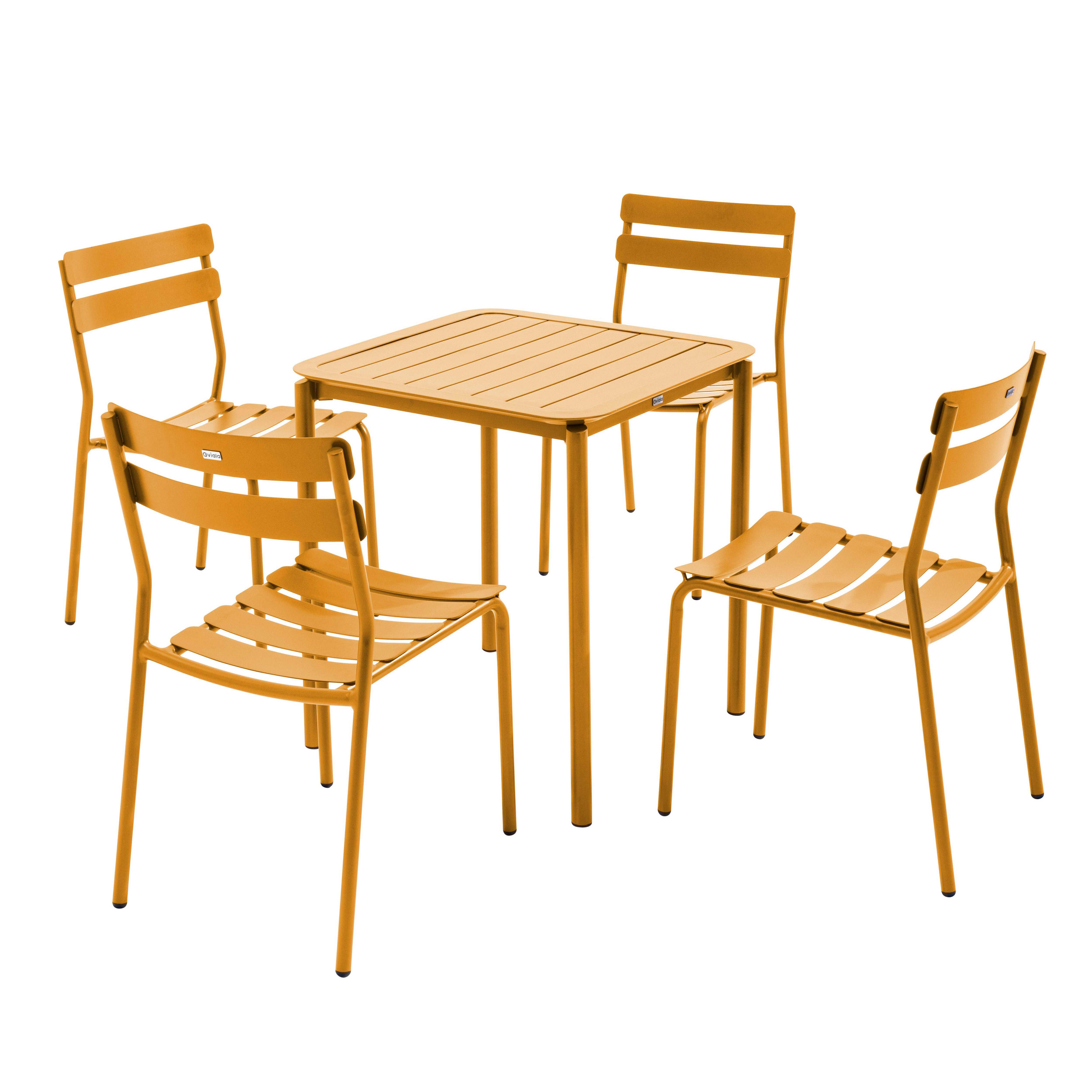 Oviala - Ensemble table de terrasse 70cm et 4 chaises jaune moutarde Almada - Oviala - Imagen 1
