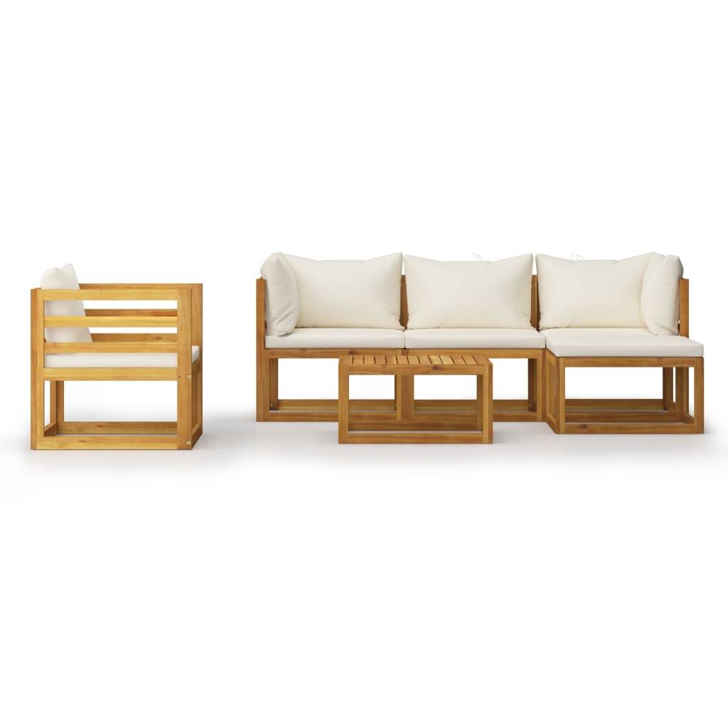 Helloshop26 - Salon de jardin meuble d'extérieur ensemble de mobilier 6 pièces avec coussin crème bois d'acacia solide - Imagen 2