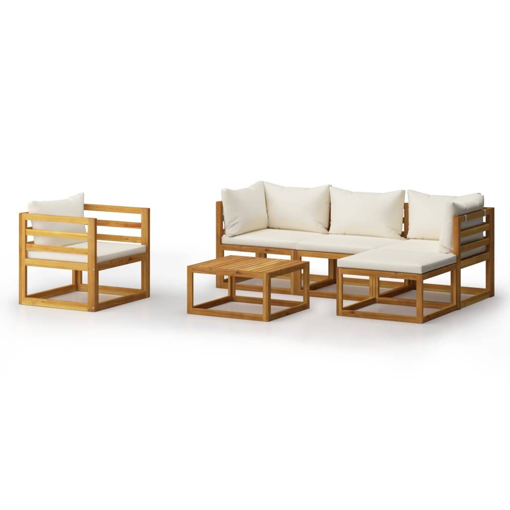 Helloshop26 - Salon de jardin meuble d'extérieur ensemble de mobilier 6 pièces avec coussin crème bois d'acacia solide - Imagen 1