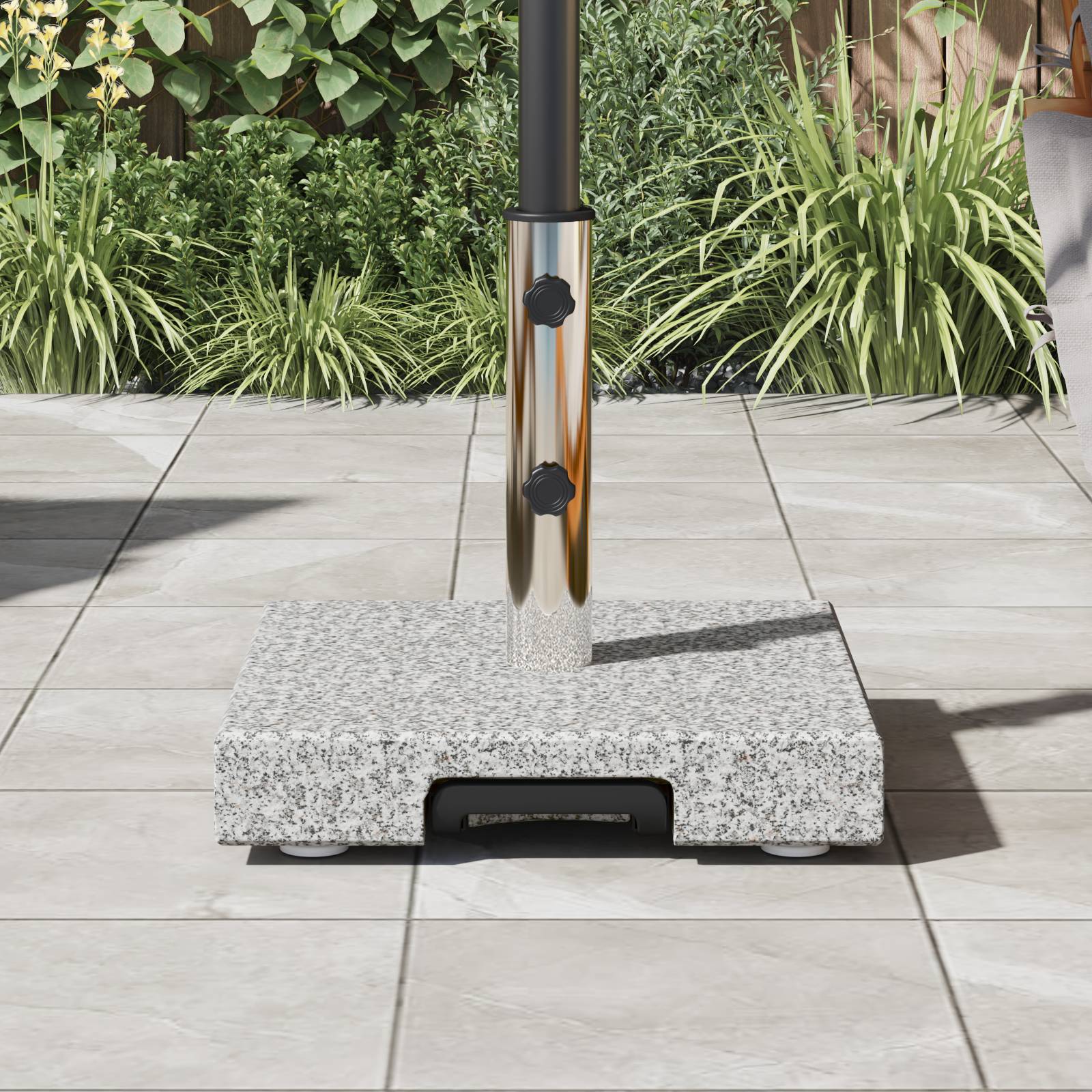 Base de Parasol - Support de Parasol à roulettes avec poignée granit gris 29 kg carrée - Image 4
