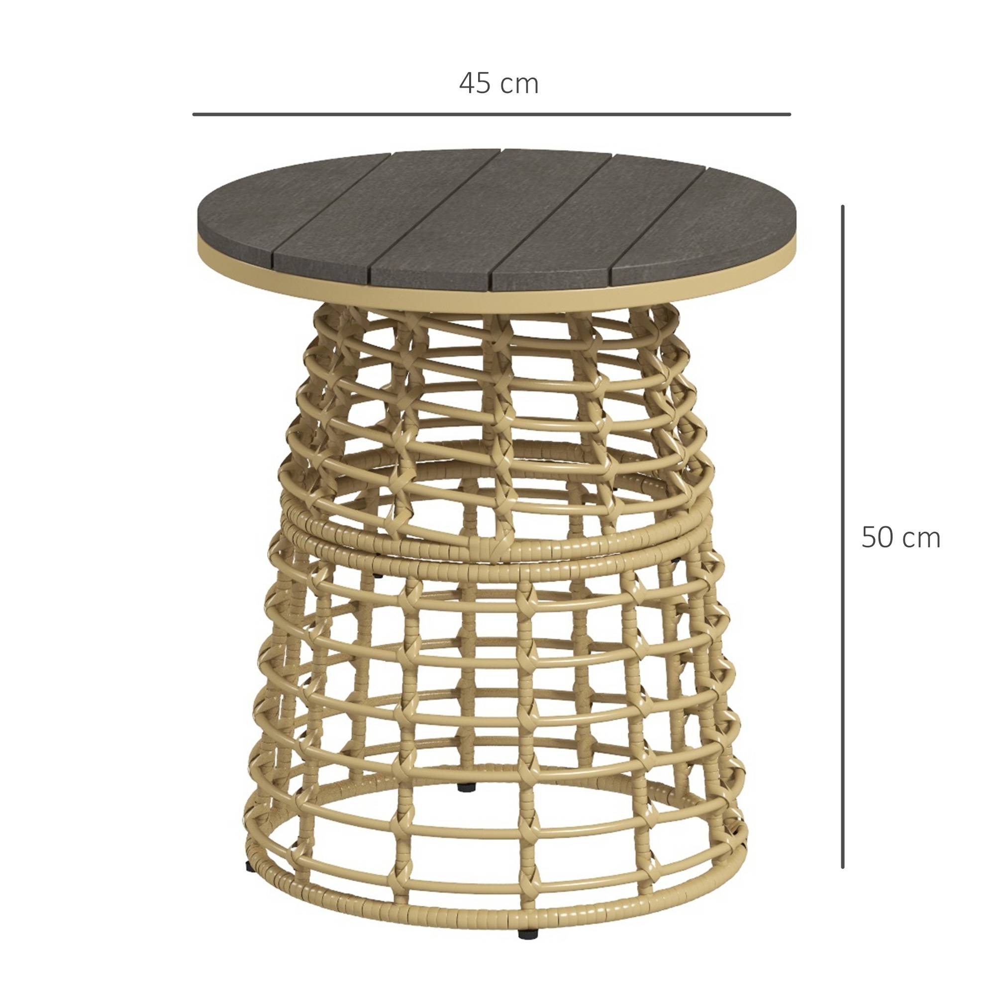 Table basse de jardin résine tressée et métal naturel 45 x 45 x 50 cm - PANGIVO - Image 5