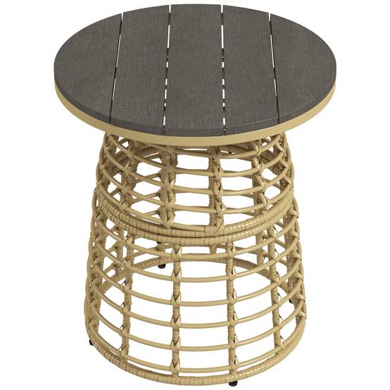 Table basse de jardin résine tressée et métal naturel 45 x 45 x 50 cm - PANGIVO - Image 2