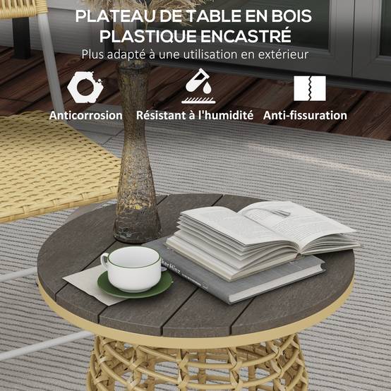 Table basse de jardin résine tressée et métal naturel 45 x 45 x 50 cm - PANGIVO - Image 7