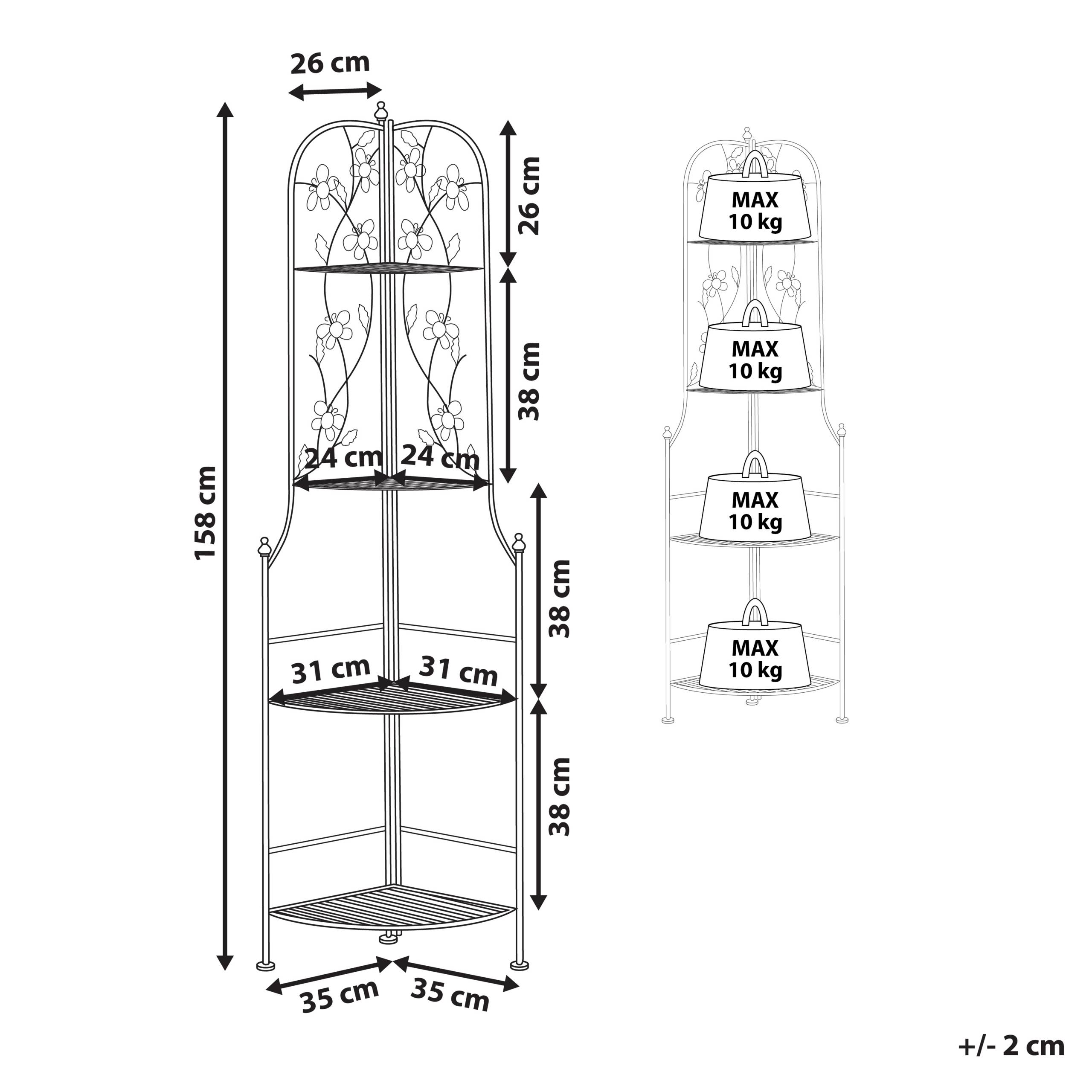 Beliani - Étagère Angle Extérieur pour Plantes et Accessoires 4 Niveaux Solution de Rangement pour Balcon ou Jardin au Style Traditionnel et Romantique Beliani - Imagen 3