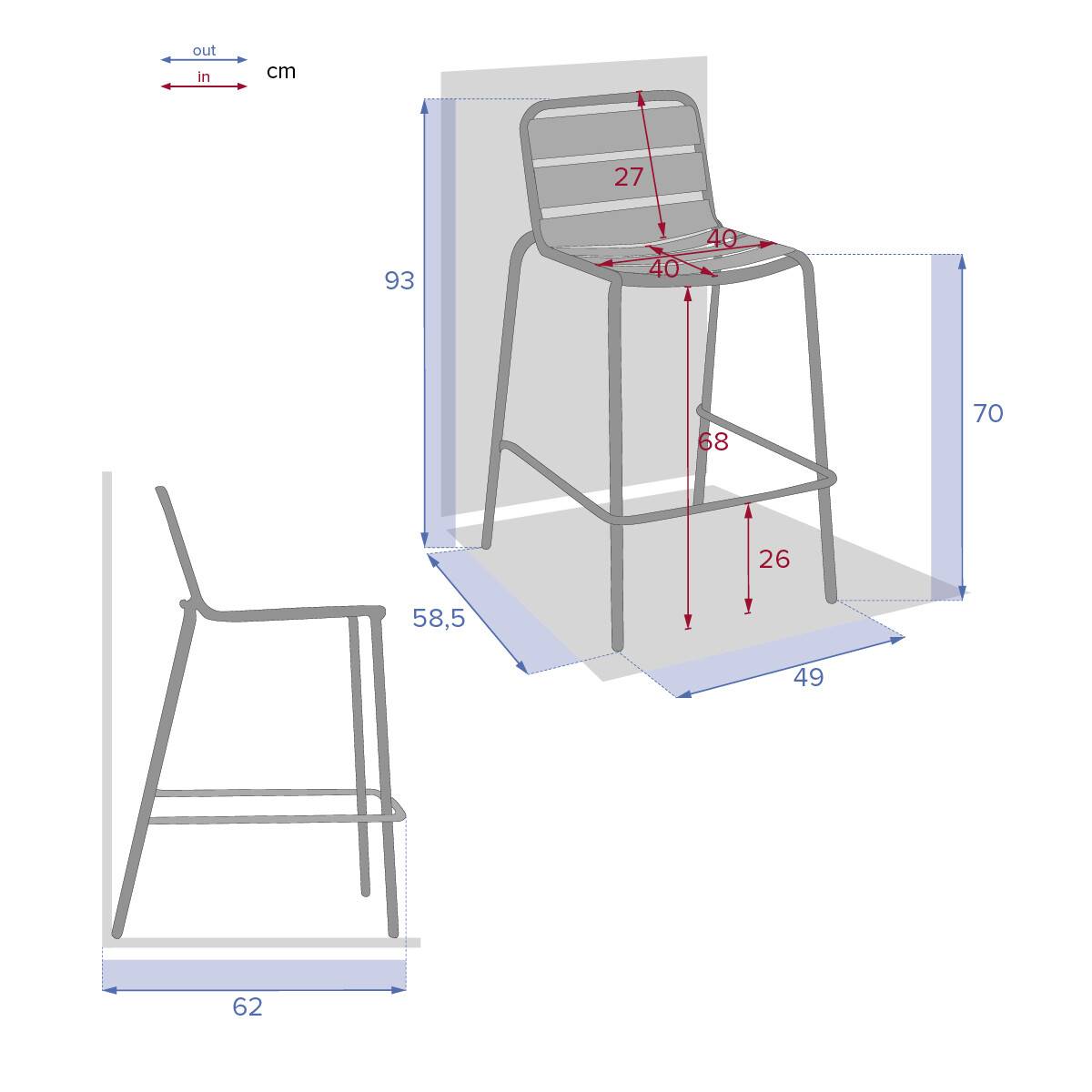 Hesperide - Chaise de bar empilable "Phuket" vert olive en acier traité époxy Hespéride - Imagen 4