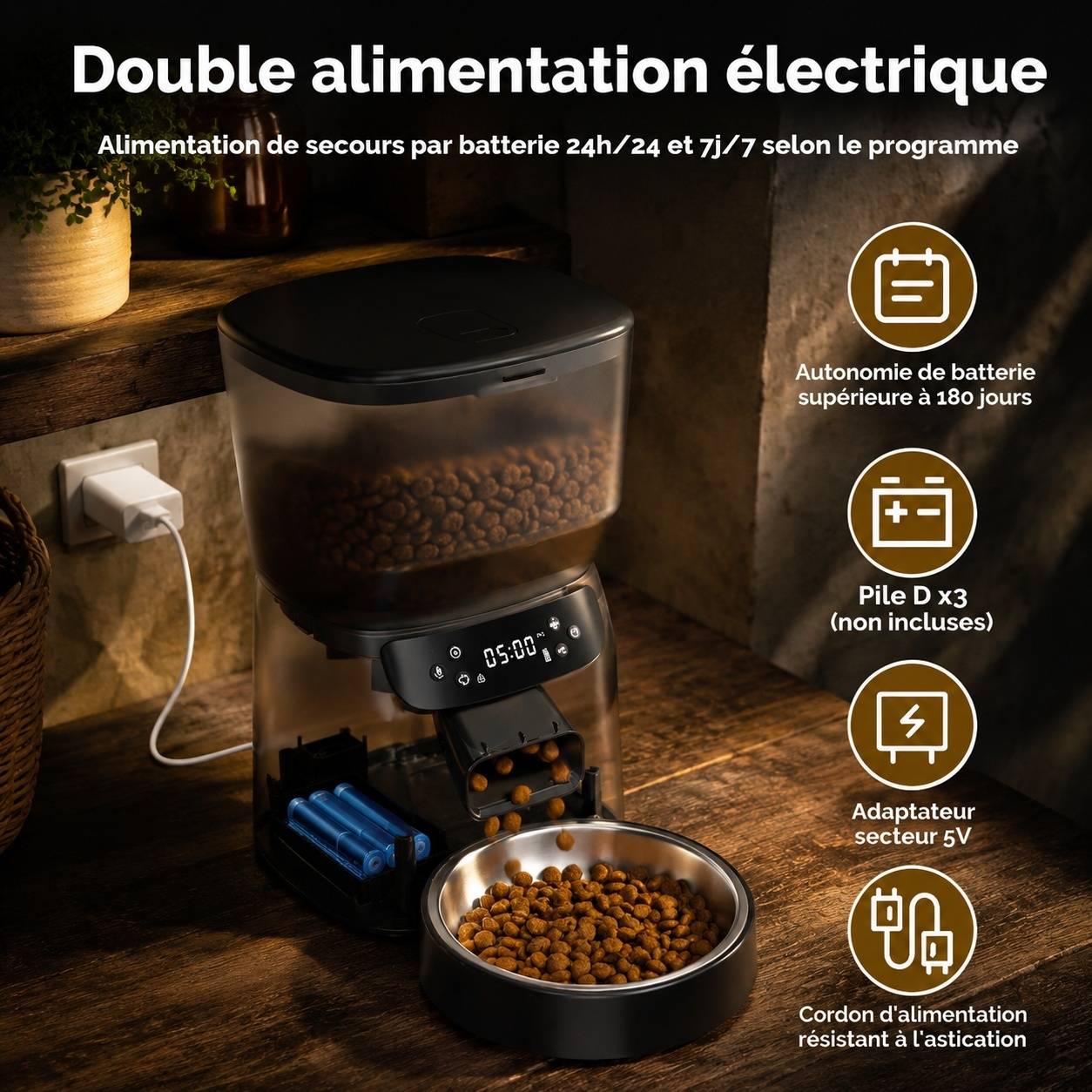 Distributeur Automatique Croquettes 4l + Fontaine Eau 2.5l Enregistrement Vocal Nettoyage Facile - Image 2