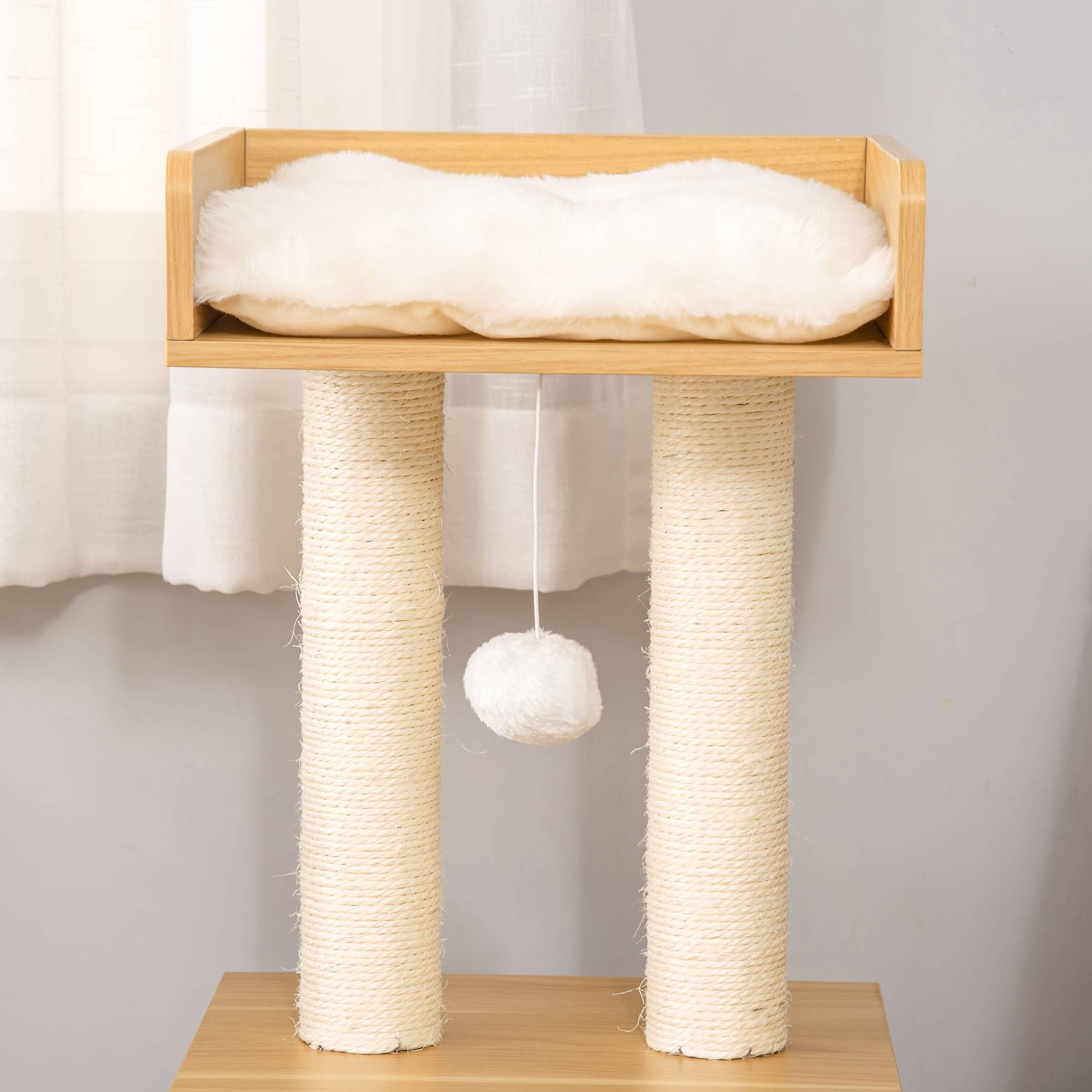 Arbre à Chat Moderne 2 Niveaux Niche et Lit Coussins Lavables Chêne et Blanc 81 cm - ComfortXL Outdoor Living - Image 9
