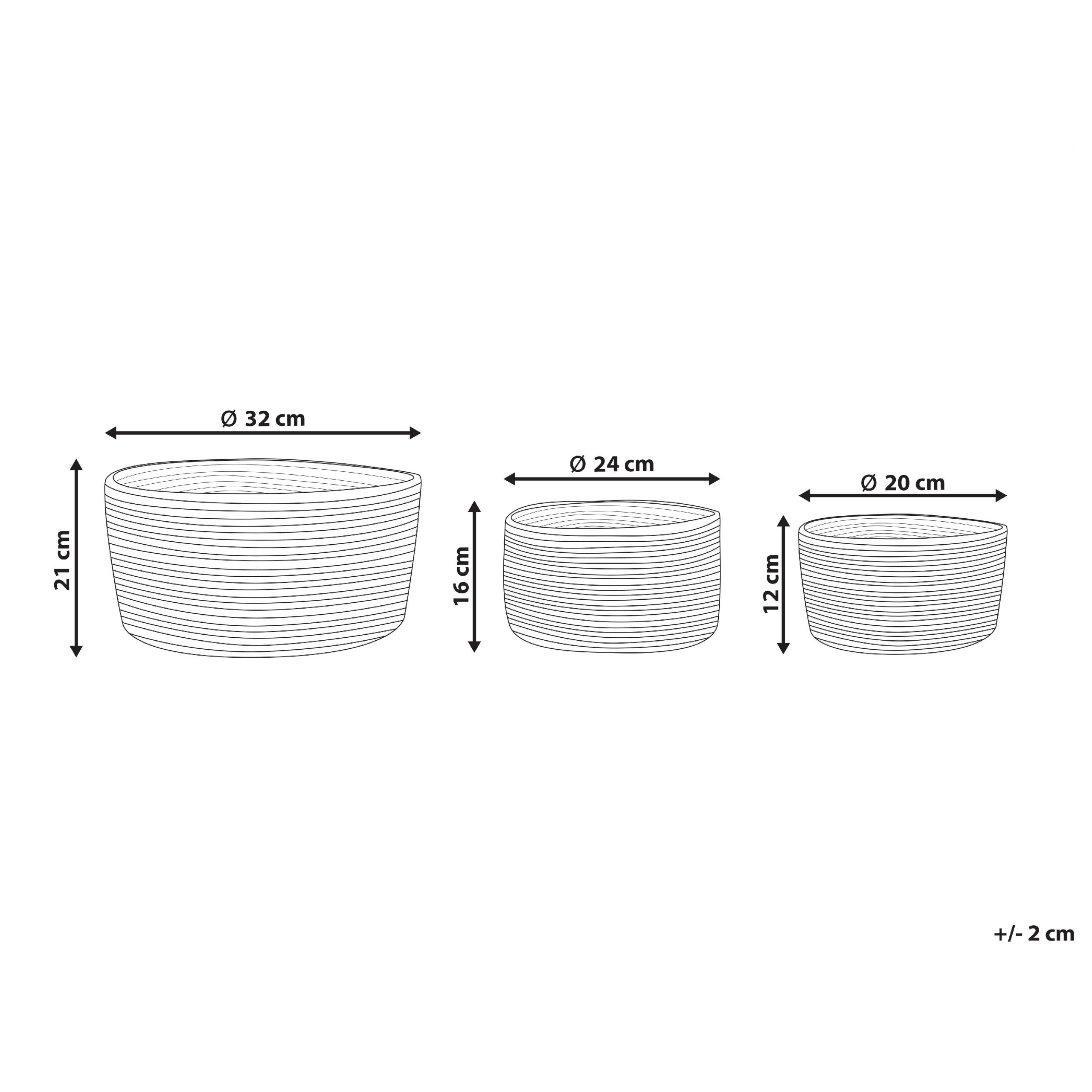 Beliani - Lot de 3 Paniers de Linge en Jute Naturelle Beige 12/16/21 cm de Hauteur Accessoire Rangement Décoration Boho - Imagen 3