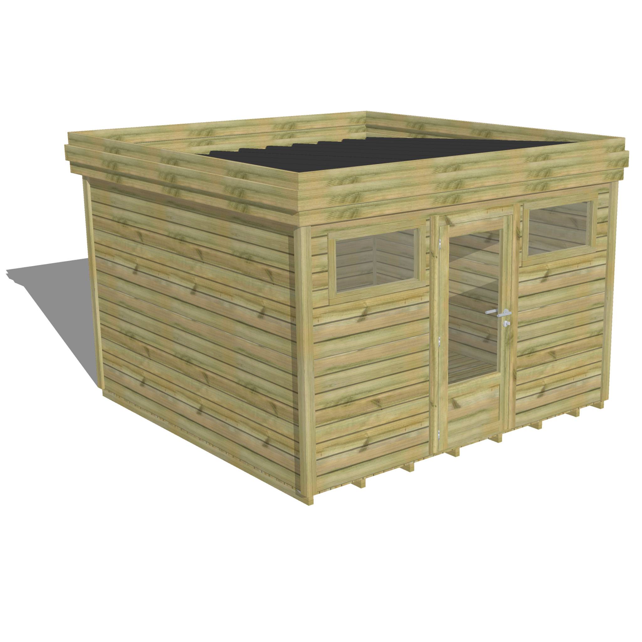 ABRI DE JARDIN bois autoclave 27mm - 3,44x3,44m / 12m2 - Bac acier - Plancher bois - Image 1