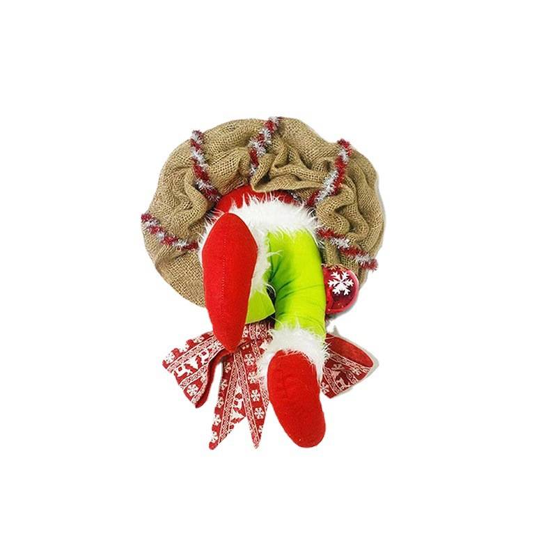 Couronne de Noël, Comment le Grinch a volé la couronne de Noël en toile de jute Décoration de Noël Jambes en peluche collées au mur Cadeau super migno - Image 2
