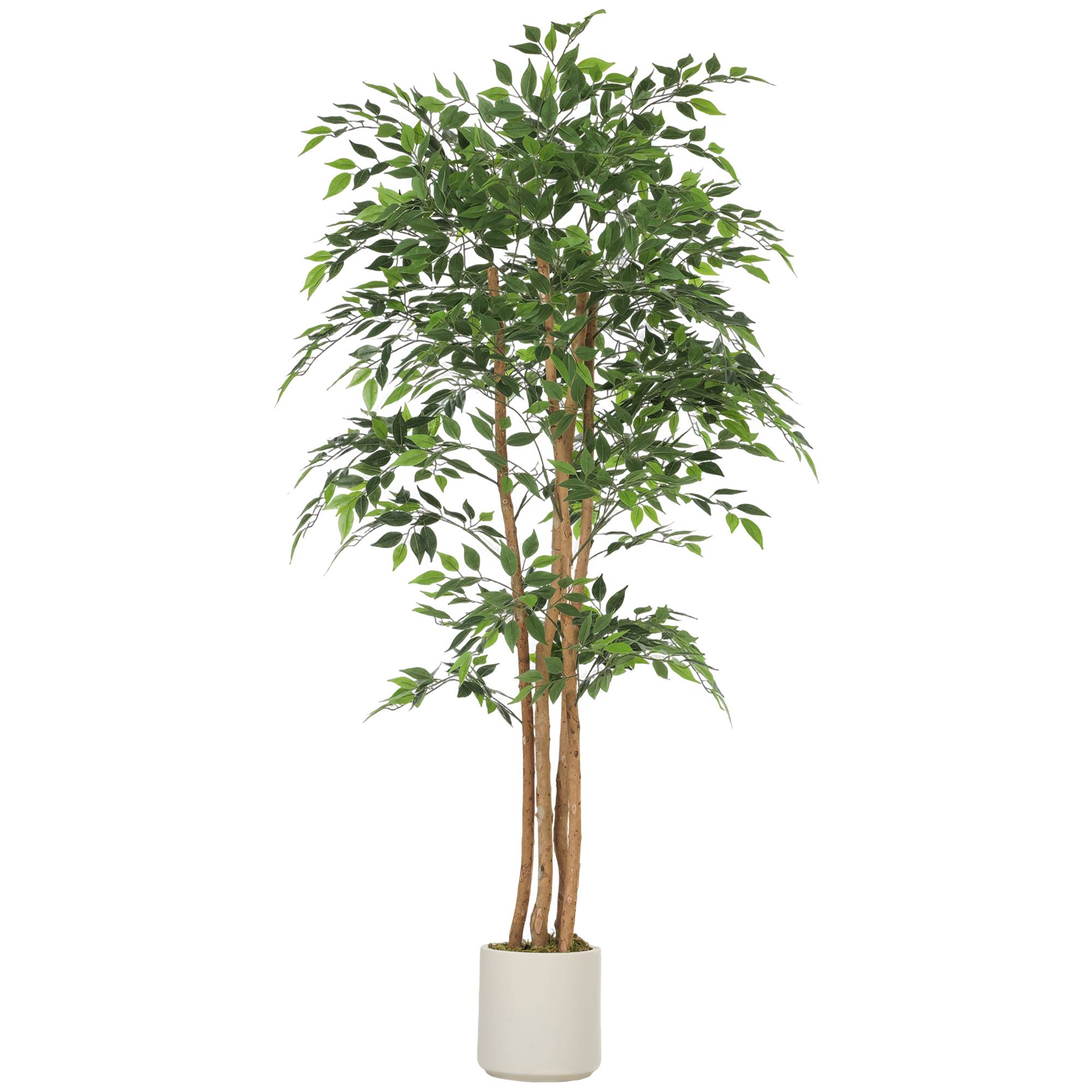 Faux banian artificiel, tronc bois massif, pot, salon chambre bureau, 75x75x180 cm, vert - Image 2