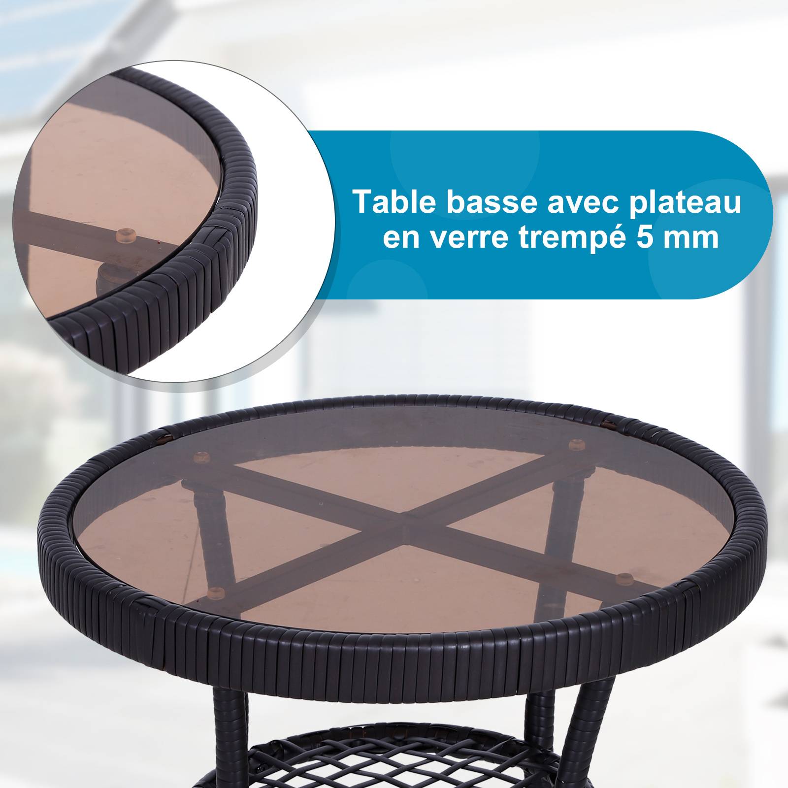 Outsunny - Outsunny Ensemble de jardin 3 pièces style cosy 2 fauteuils à bascule avec coussins assise dossier + table basse résine tressée brun crème - Outsunny - Imagen 5