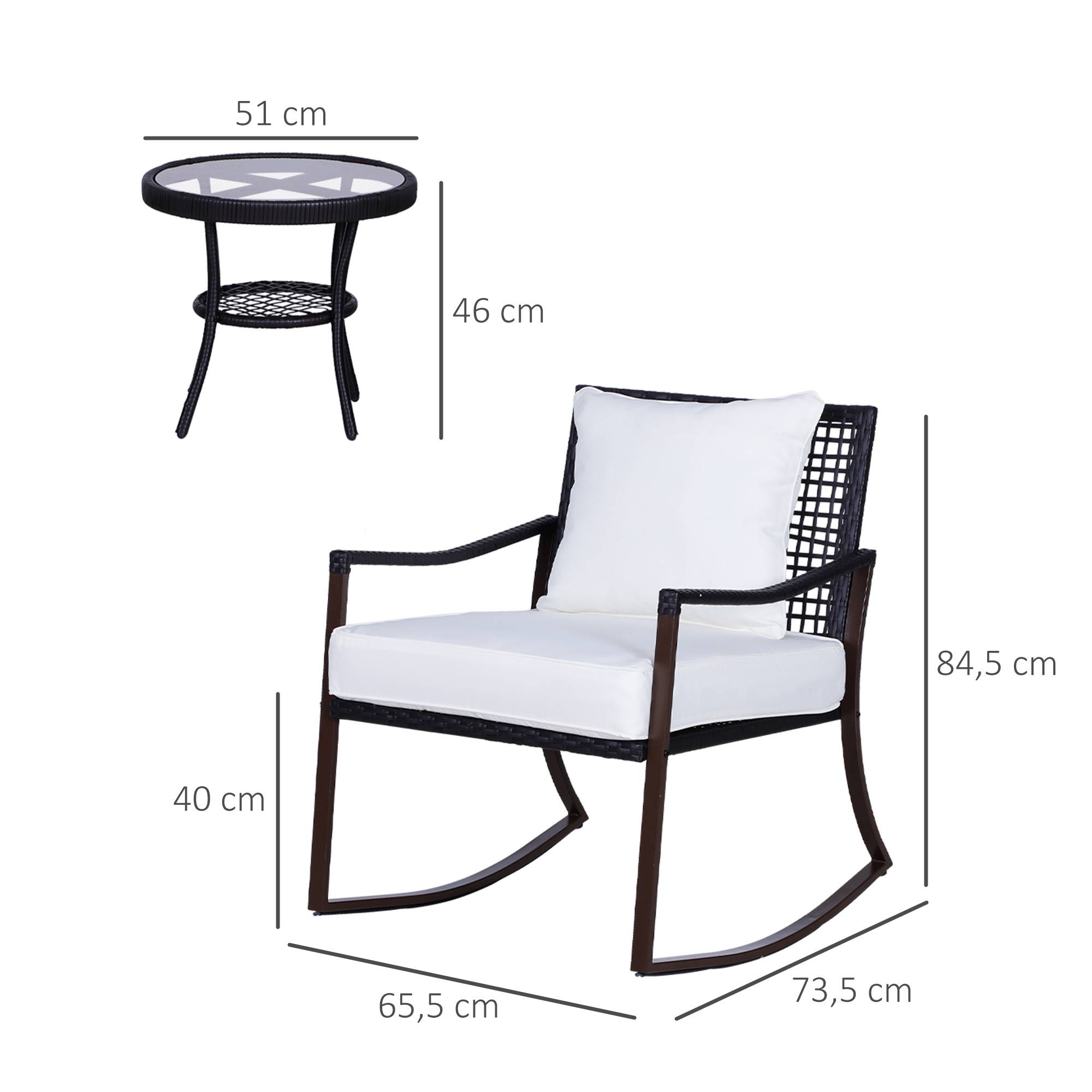 Outsunny - Outsunny Ensemble de jardin 3 pièces style cosy 2 fauteuils à bascule avec coussins assise dossier + table basse résine tressée brun crème - Outsunny - Imagen 3
